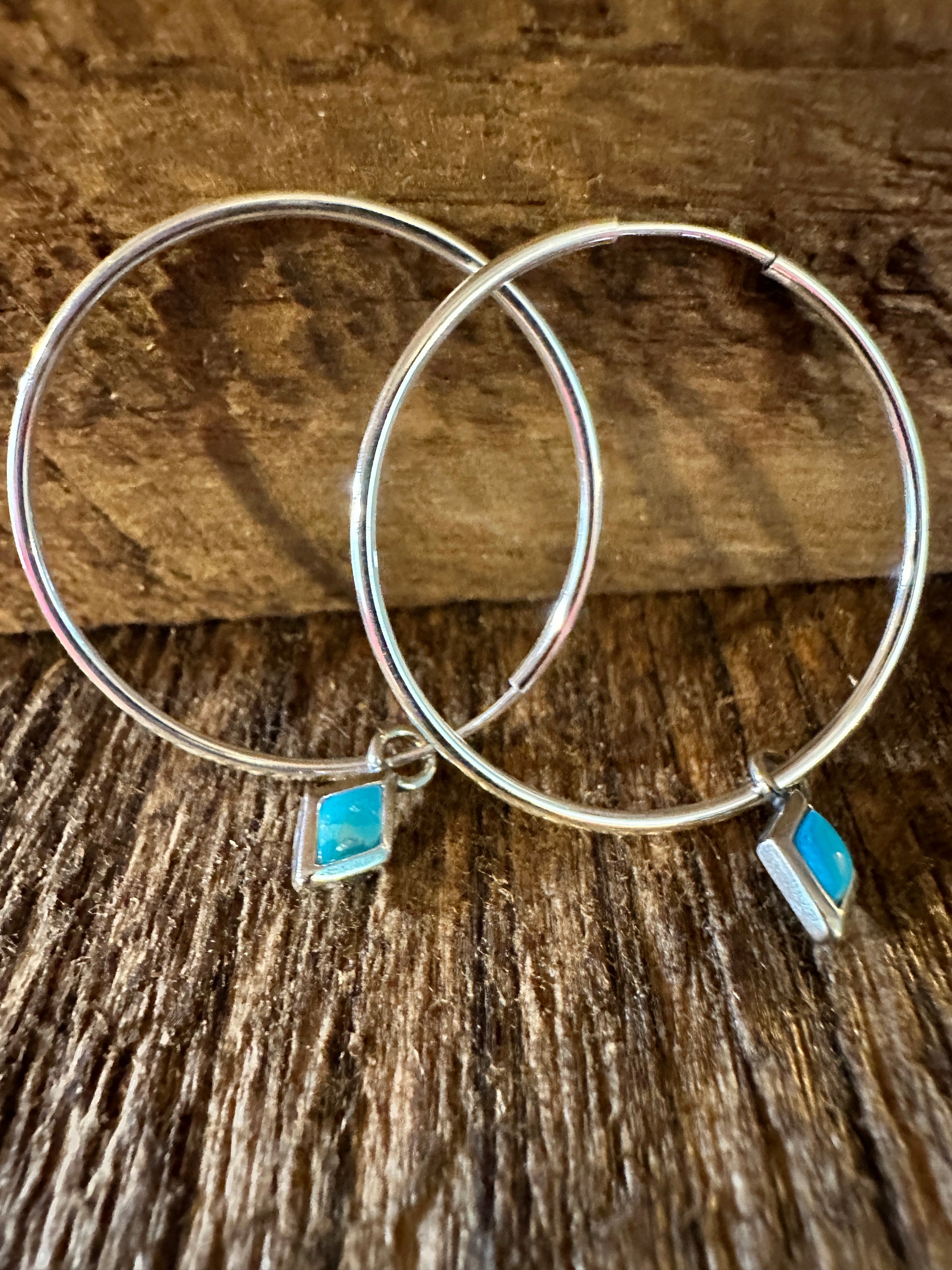 Navajo-Inspired Sterling Silver Turquoise Hoop Earrings with Gift Box - Silver Elegant