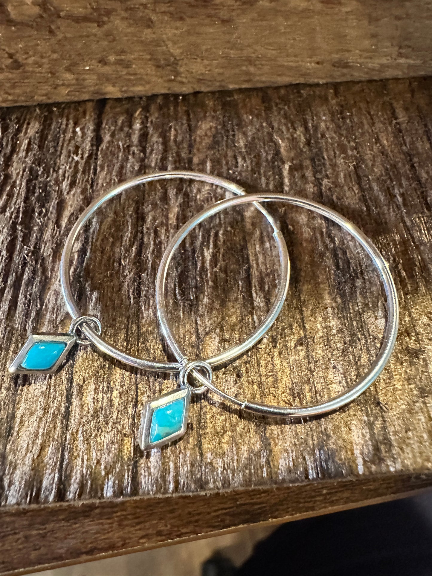 Navajo-Inspired Sterling Silver Turquoise Hoop Earrings with Gift Box - Silver Elegant