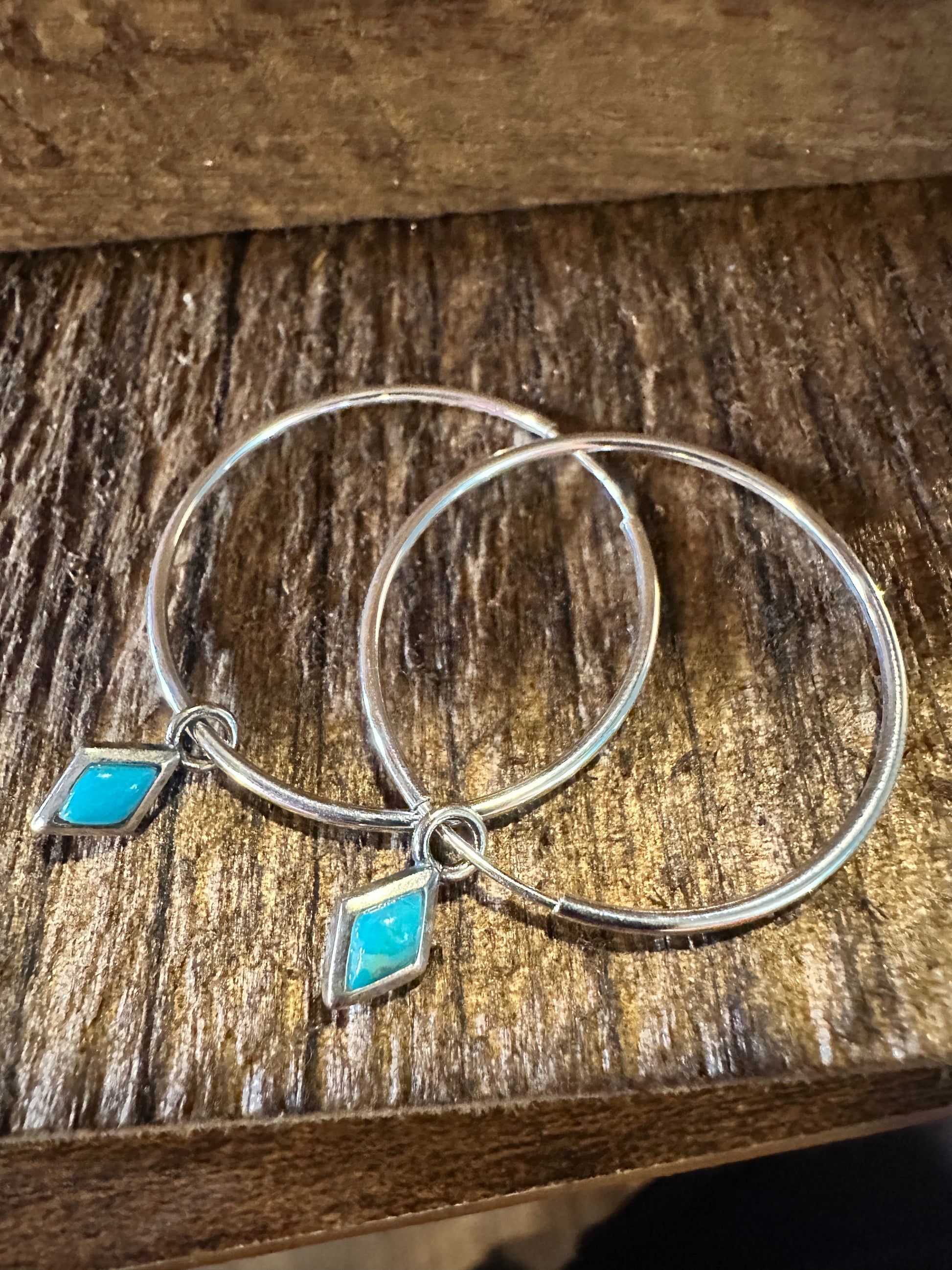 Navajo-Inspired Sterling Silver Turquoise Hoop Earrings with Gift Box - Silver Elegant