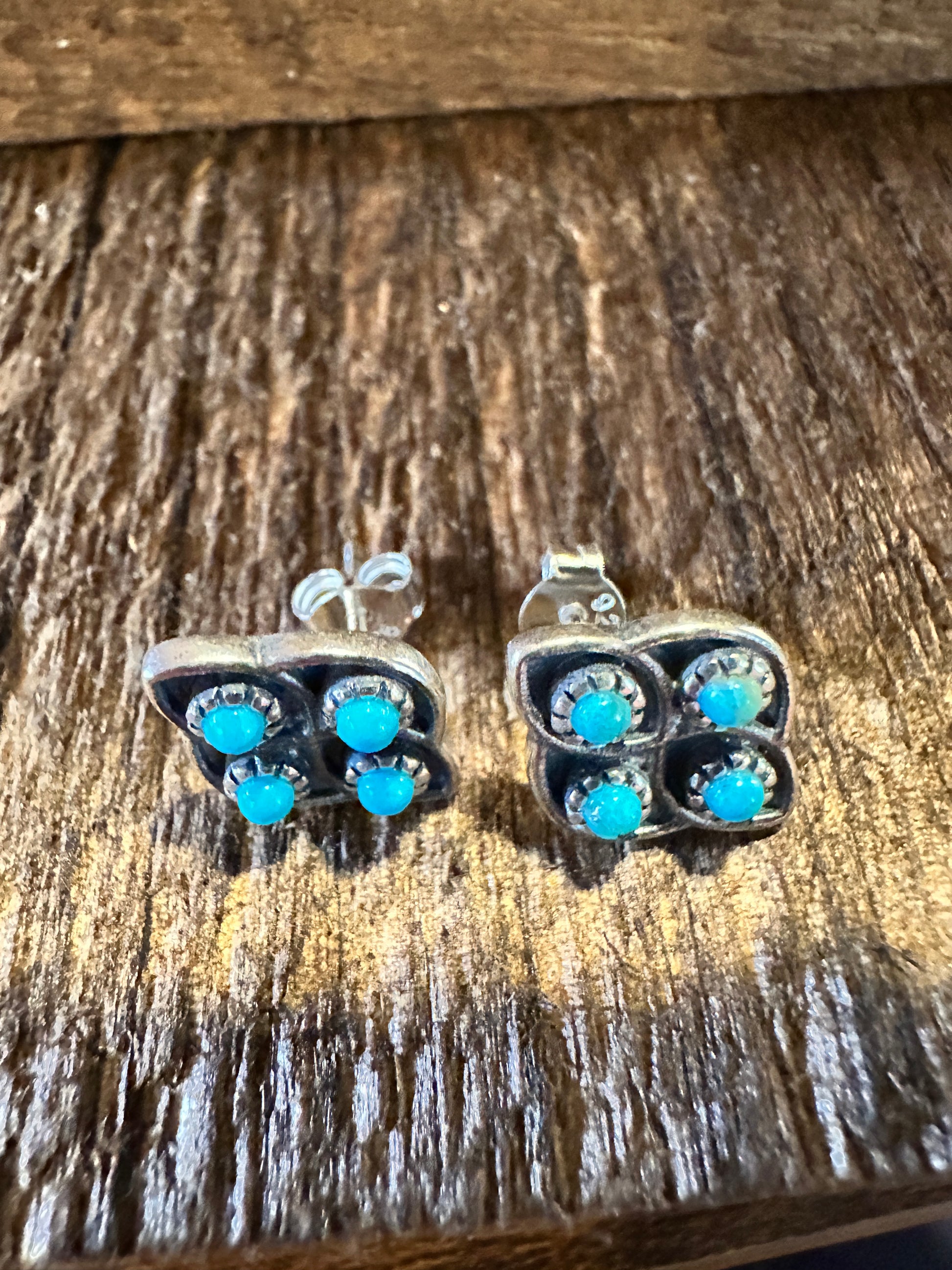Navajo Lucia Turquoise Sterling Silver Stud Earrings - Handcrafted Authentic Native American Jewelry in Gift Box - Silver Elegant