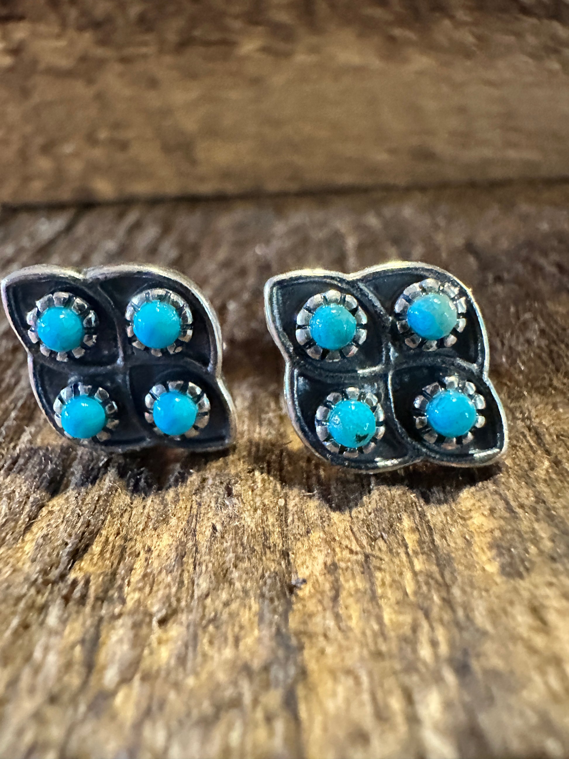 Navajo Lucia Turquoise Sterling Silver Stud Earrings - Handcrafted Authentic Native American Jewelry in Gift Box - Silver Elegant