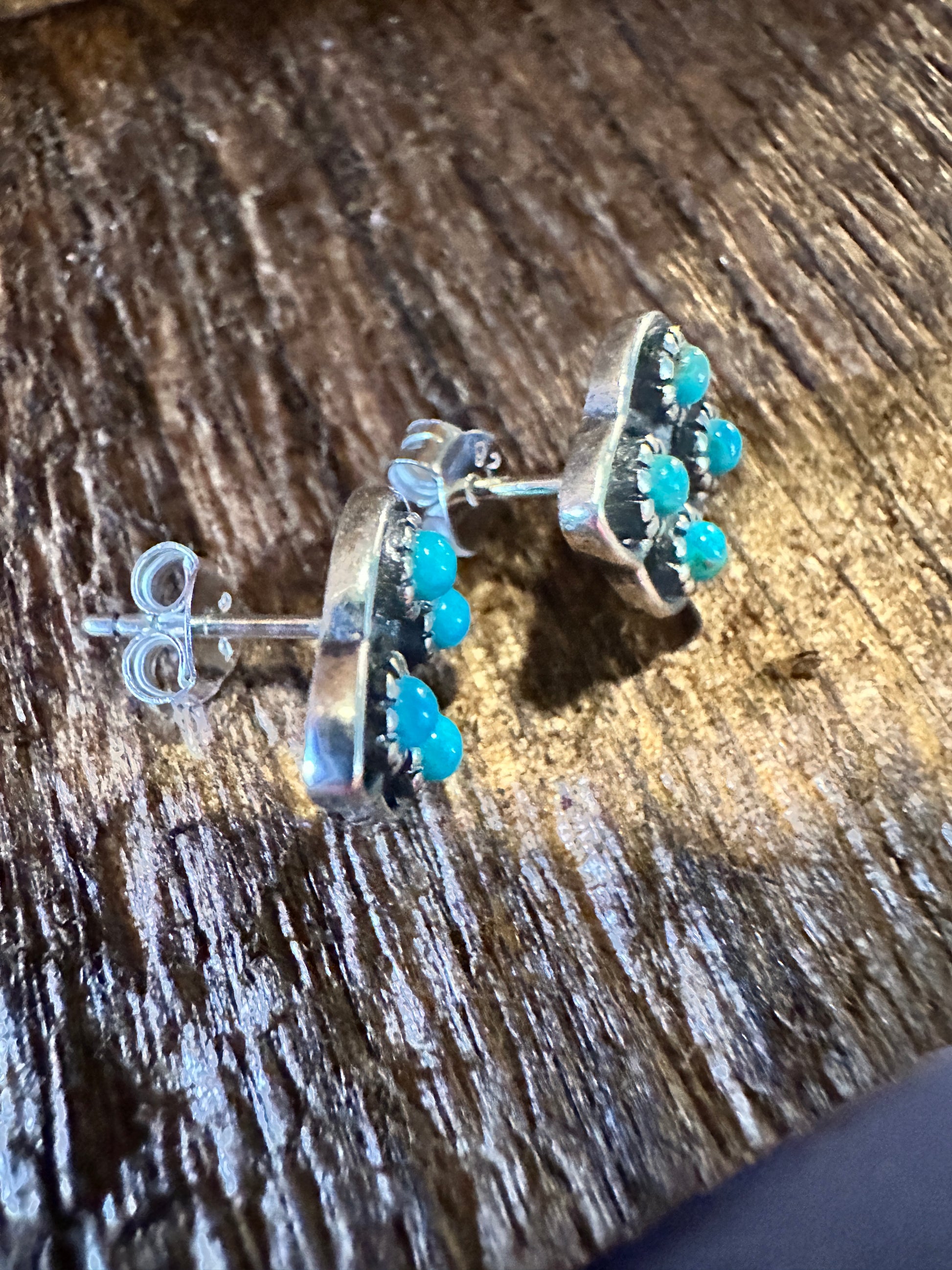 Navajo Lucia Turquoise Sterling Silver Stud Earrings - Handcrafted Authentic Native American Jewelry in Gift Box - Silver Elegant