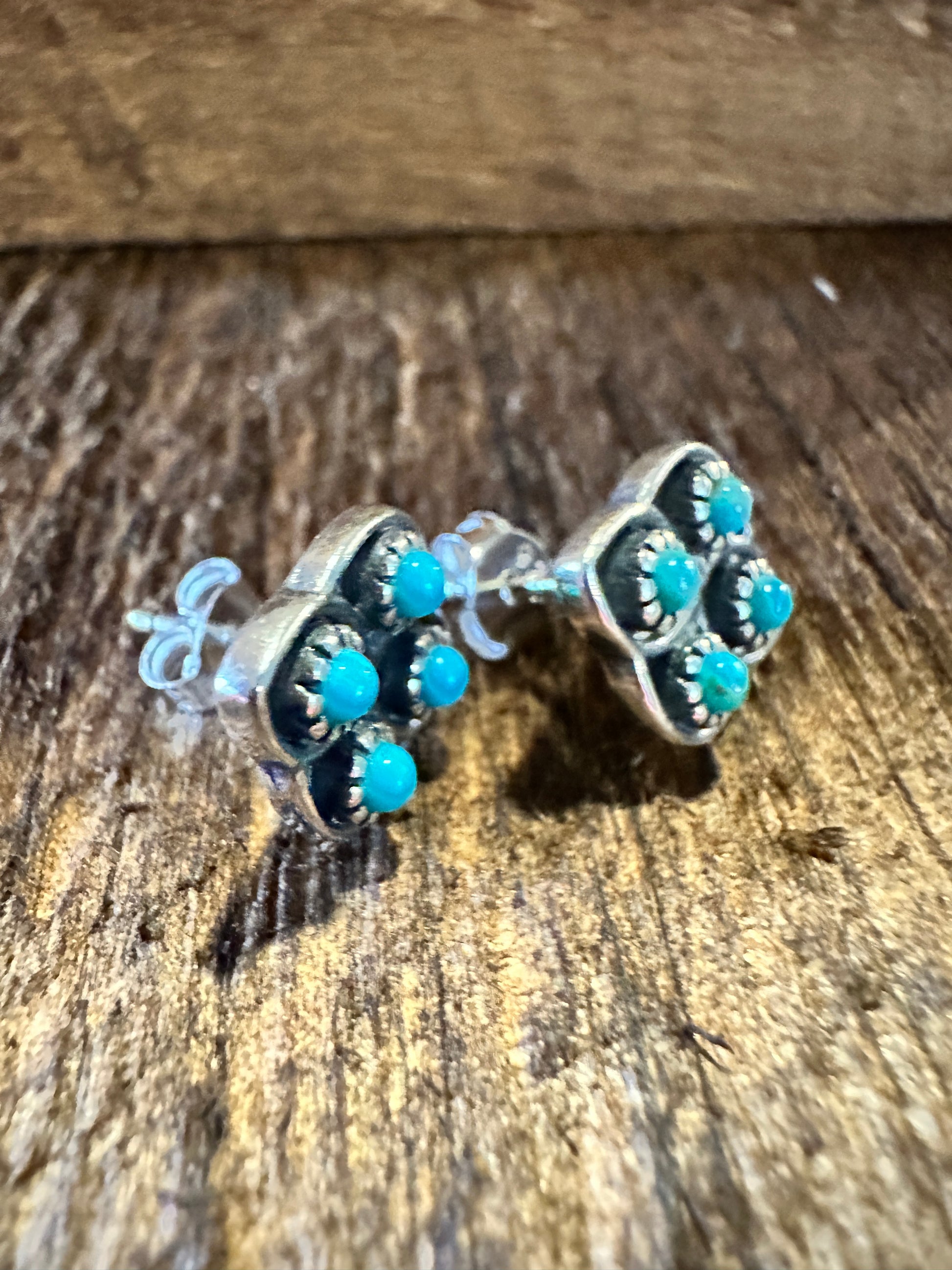 Navajo Lucia Turquoise Sterling Silver Stud Earrings - Handcrafted Authentic Native American Jewelry in Gift Box - Silver Elegant