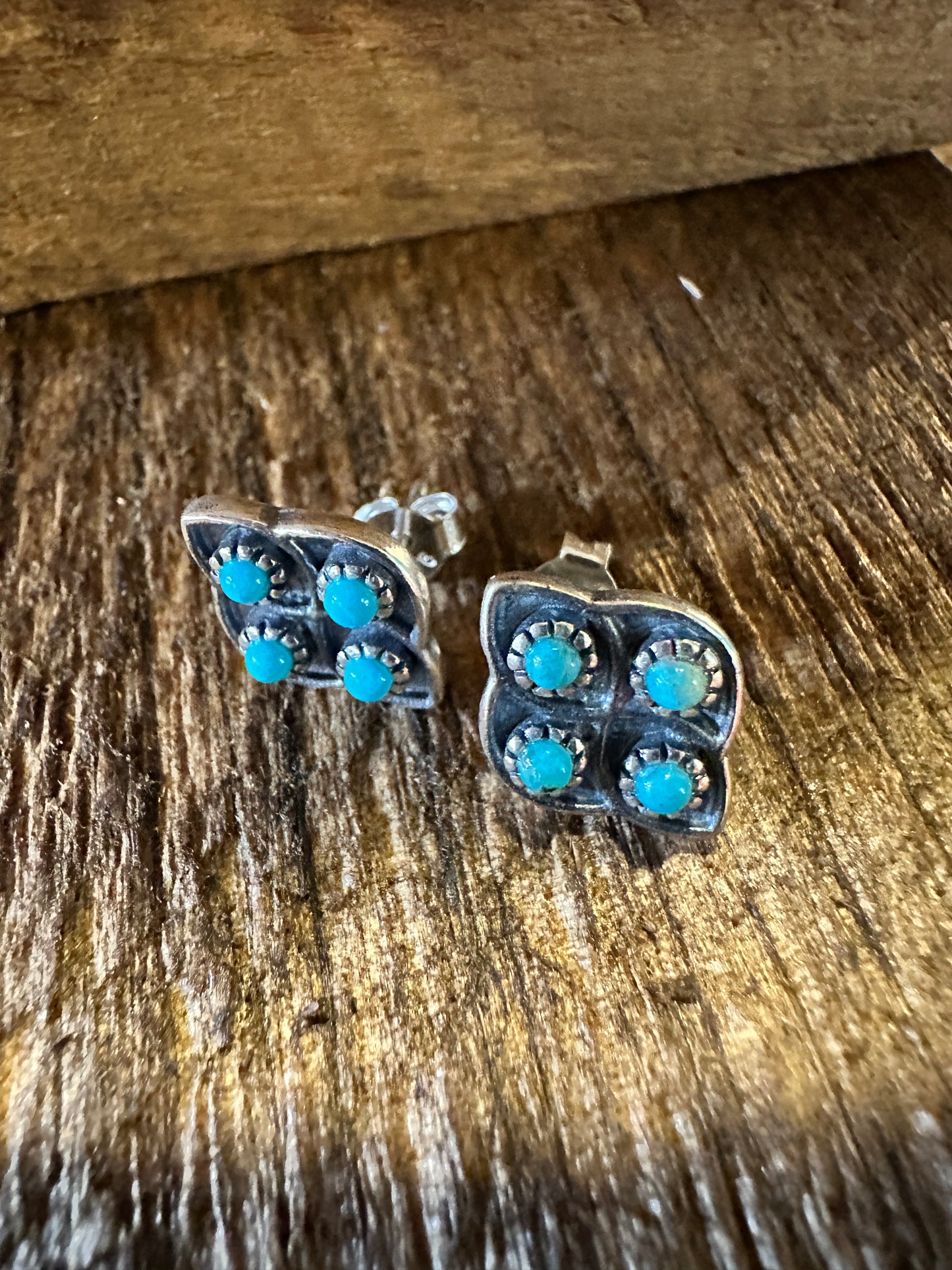 Navajo Lucia Turquoise Sterling Silver Stud Earrings - Handcrafted Authentic Native American Jewelry in Gift Box - Silver Elegant