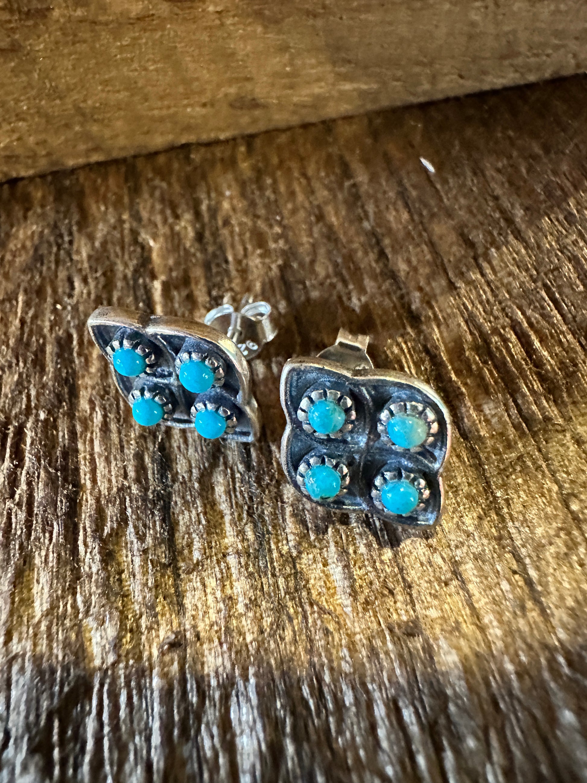 Navajo Lucia Turquoise Sterling Silver Stud Earrings - Handcrafted Authentic Native American Jewelry in Gift Box - Silver Elegant