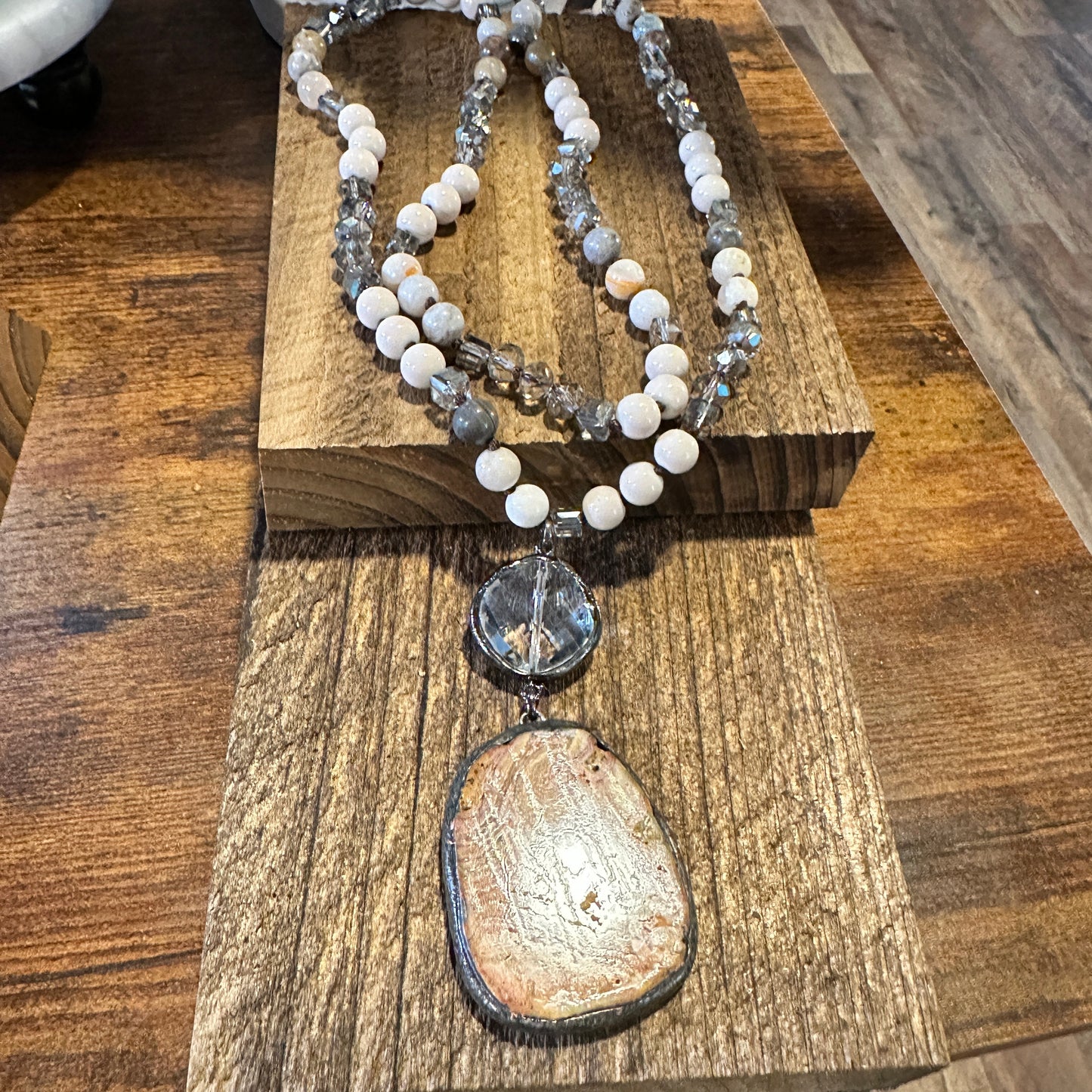 Bohemian Vintage Natural Stone Beaded Pendant Necklace | Tribal-Inspired Jewelry - Silver Elegant