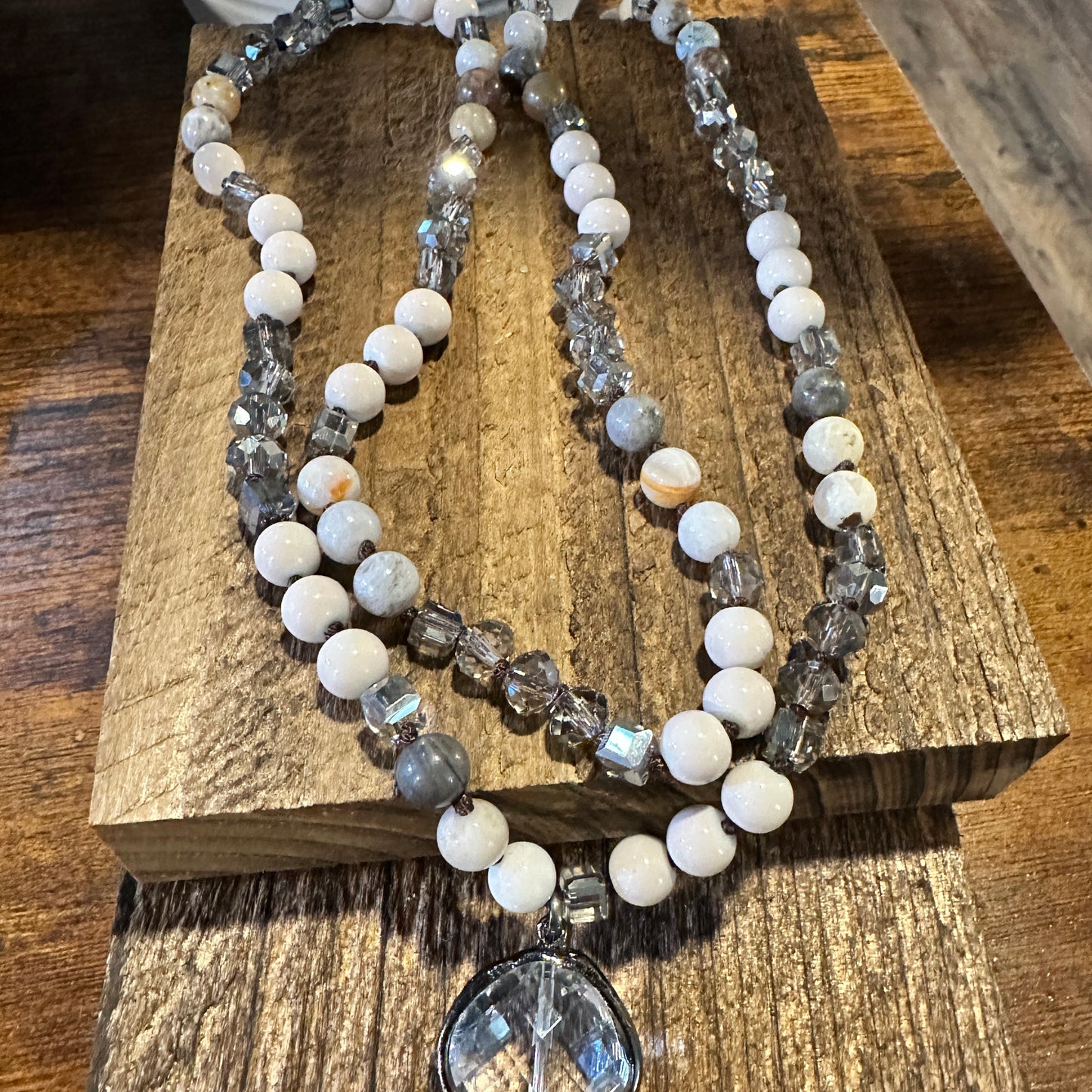 Bohemian Vintage Natural Stone Beaded Pendant Necklace | Tribal-Inspired Jewelry - Silver Elegant
