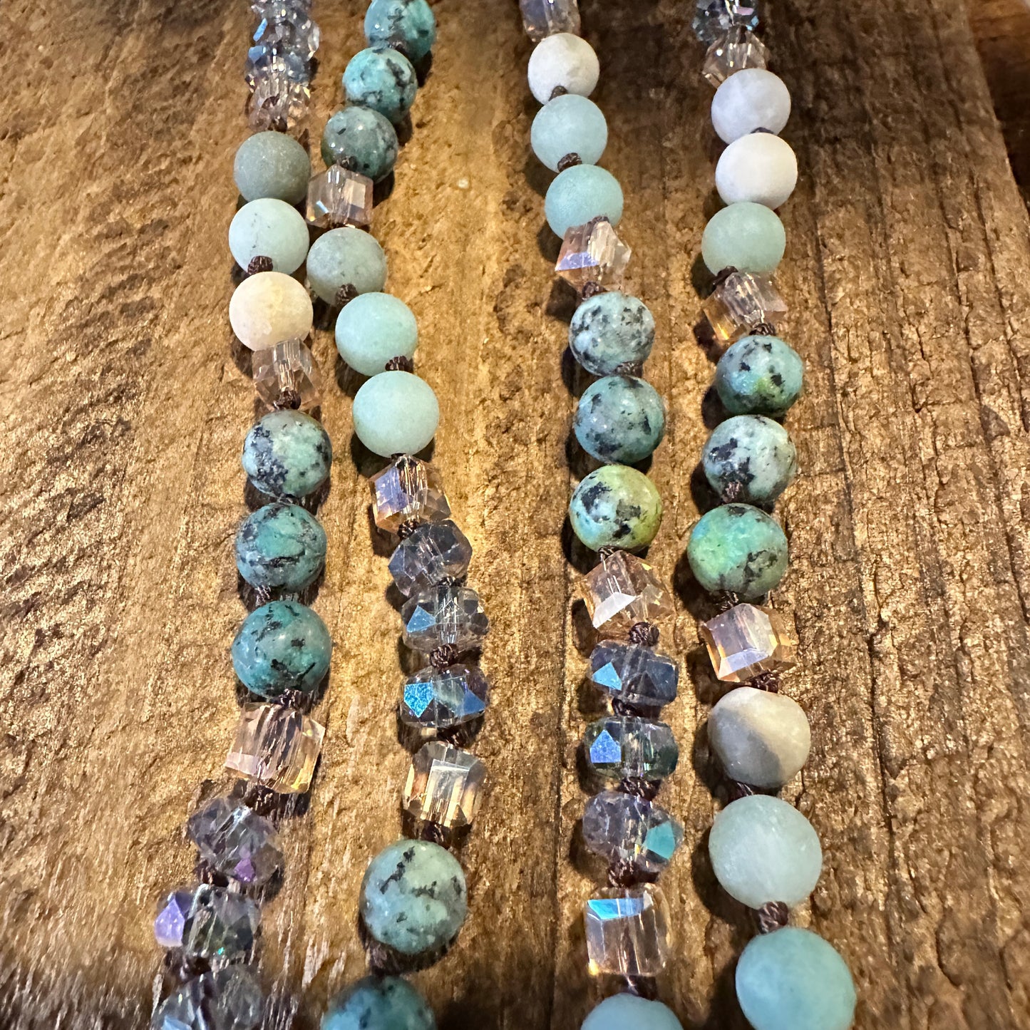 This bohemian Natural Stone Beads Pendant Necklace features a family tree pendant and natural bead design. It is lightweight and elegant, perfect for gifting. - Silver Elegant