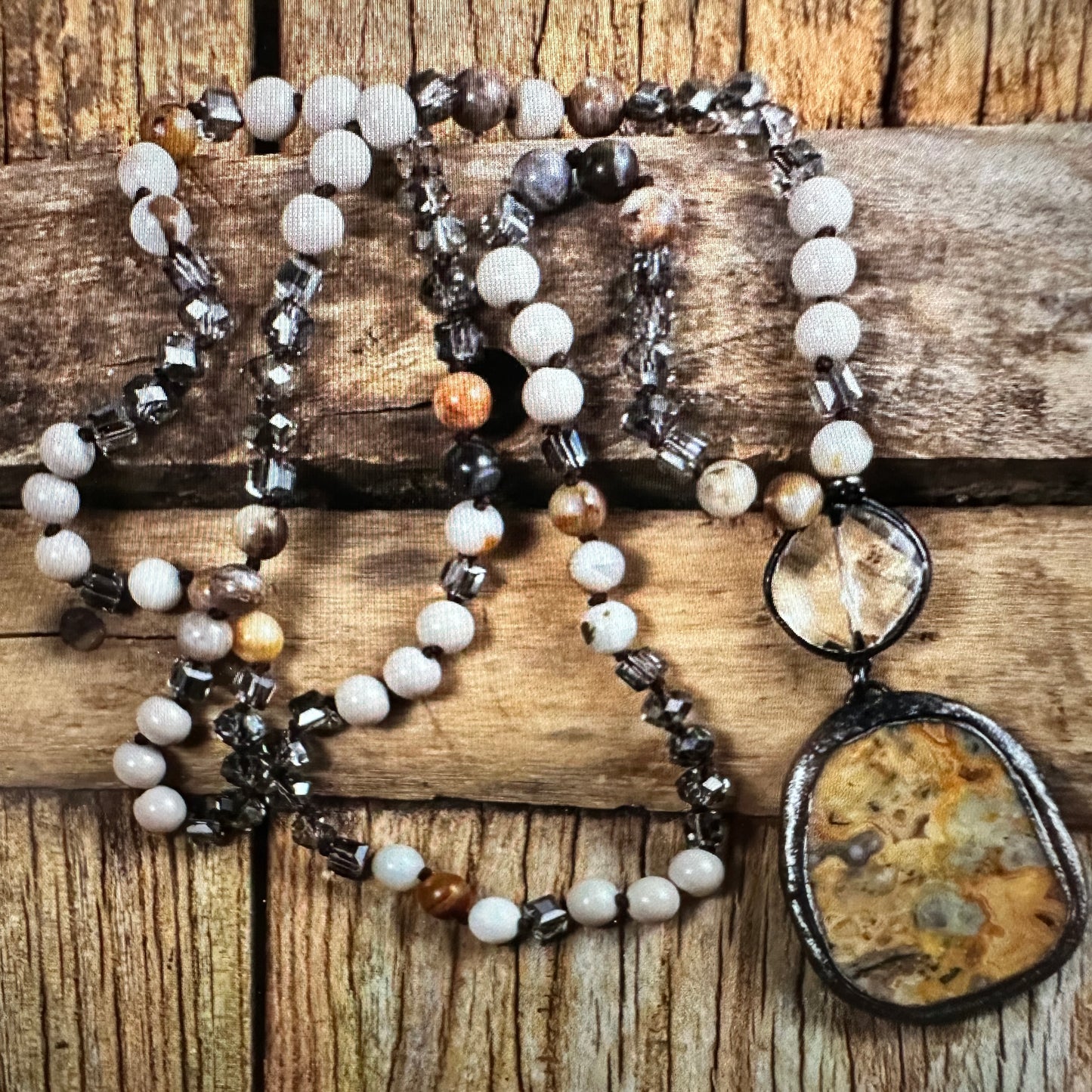 Bohemian Vintage Natural Stone Beaded Pendant Necklace | Tribal-Inspired Jewelry - Silver Elegant