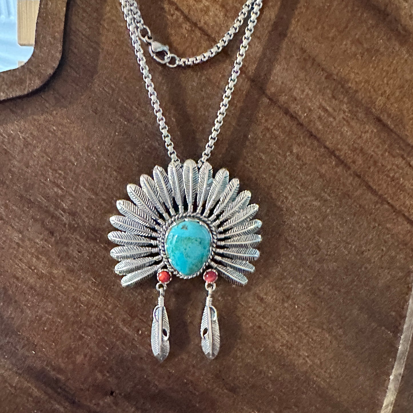 Navajo Headdress Turquoise Necklace in Sterling Silver – Authentic Native American Jewelry Gift Set - Silver Elegant