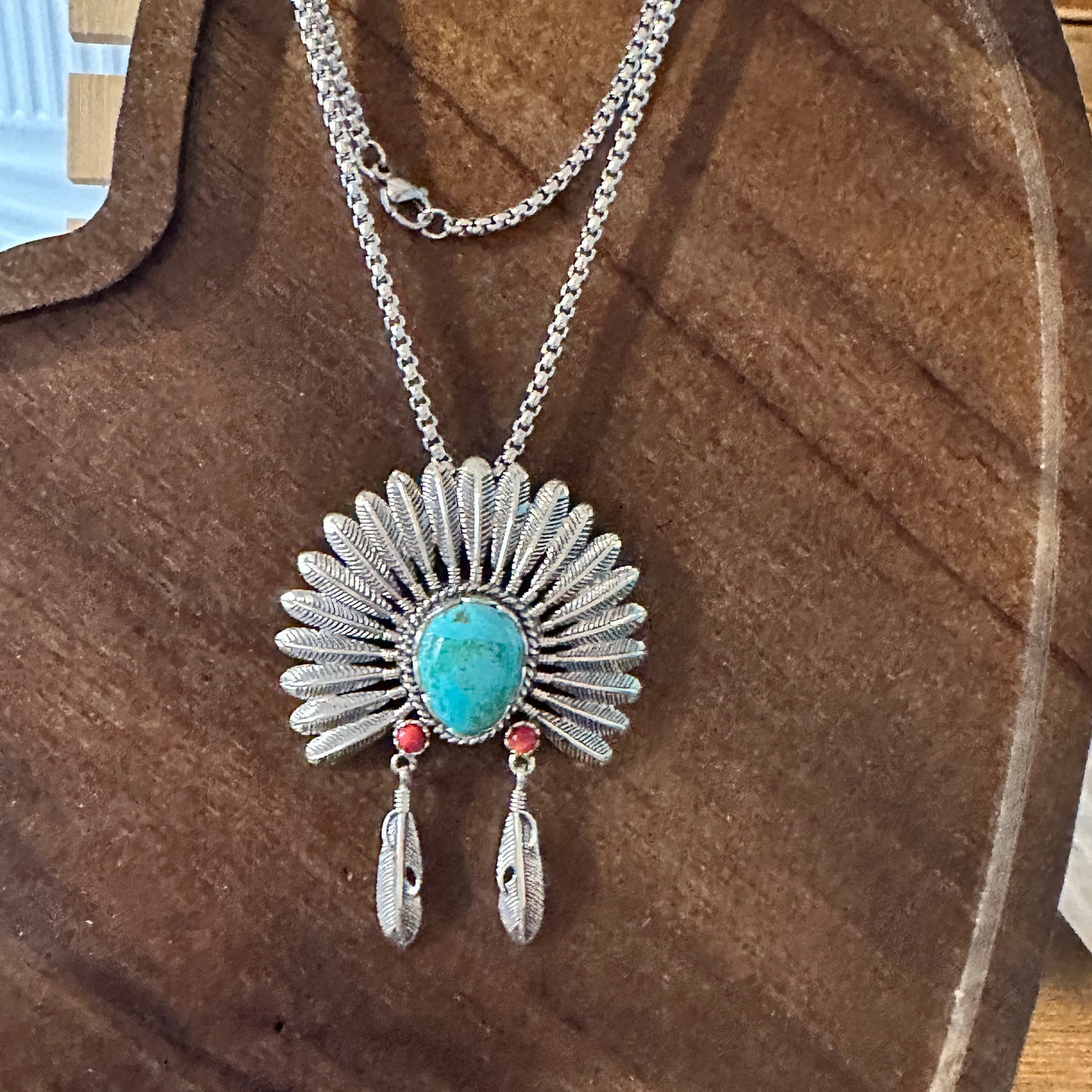 Navajo Headdress Turquoise Necklace in Sterling Silver – Authentic Native American Jewelry Gift Set - Silver Elegant