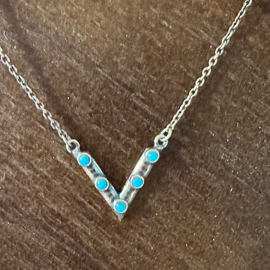Native American Triangular Turquoise Pendant Necklace in Sterling Silver, Gift-Ready Boxed - Silver Elegant