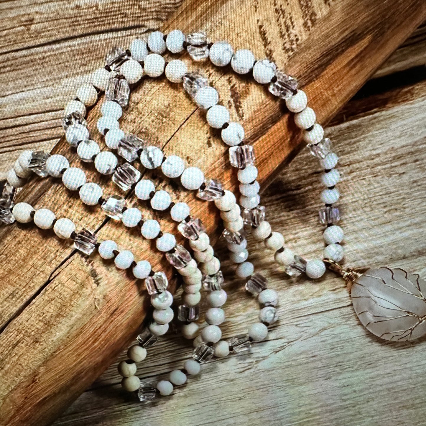 Bohemian Natural Stone Beads Pendant Necklace , Family Tree Pendant, Gift Box - Silver Elegant