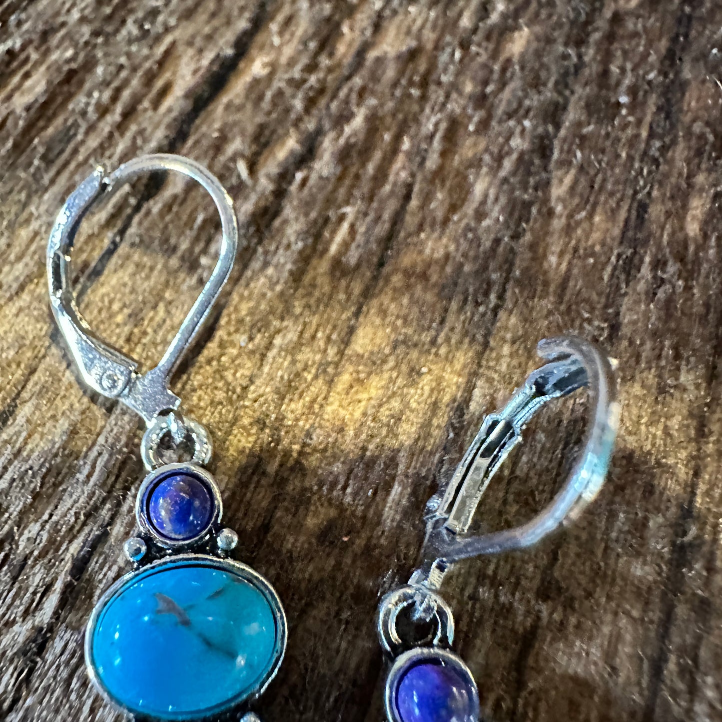 Boho Hippie Vintage Droplet Dangle Earrings, Multi-Color Stone, Gift Box - Silver Elegant