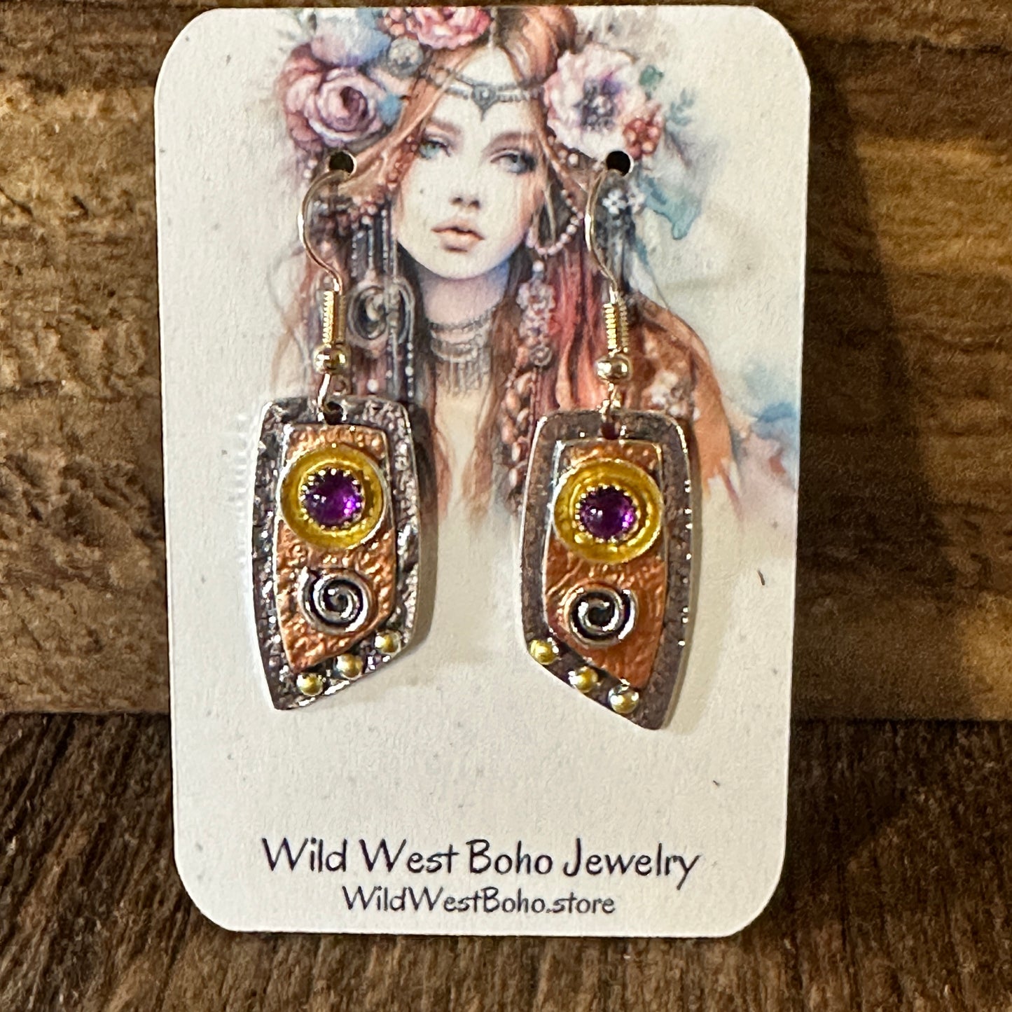 Handcrafted Bohemian Vintage Copper Dangle Earring, Retro Ethnic Style , Gift Box - Silver Elegant