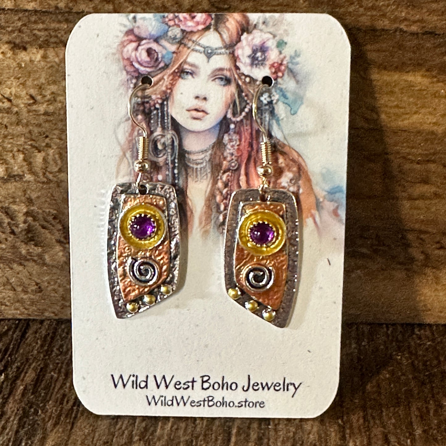 Handcrafted Bohemian Vintage Copper Dangle Earring, Retro Ethnic Style , Gift Box - Silver Elegant