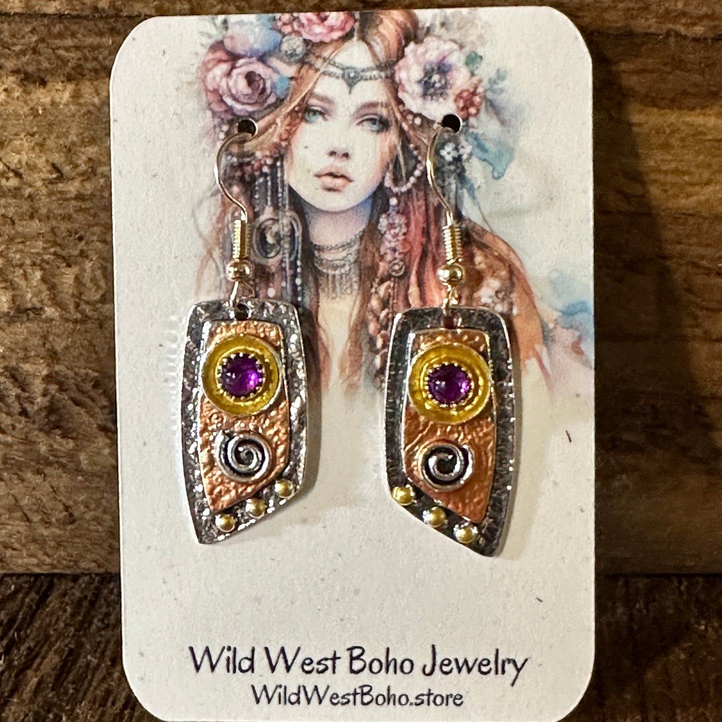 Handcrafted Bohemian Vintage Copper Dangle Earring, Retro Ethnic Style , Gift Box - Silver Elegant