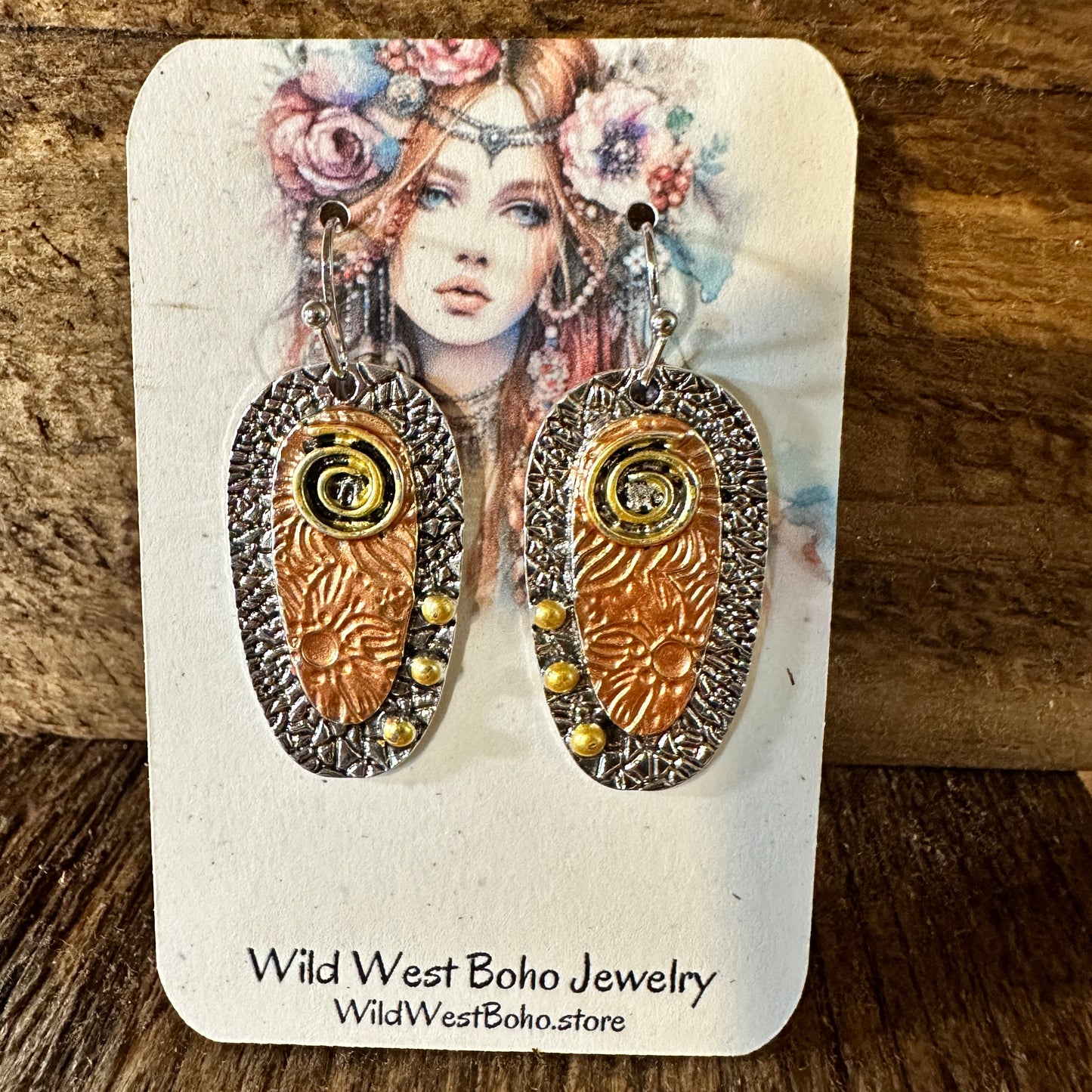 Handcrafted Bohemian Hippie Copper Dangle Earring, Retro Ethnic Style , Gift Box - Silver Elegant