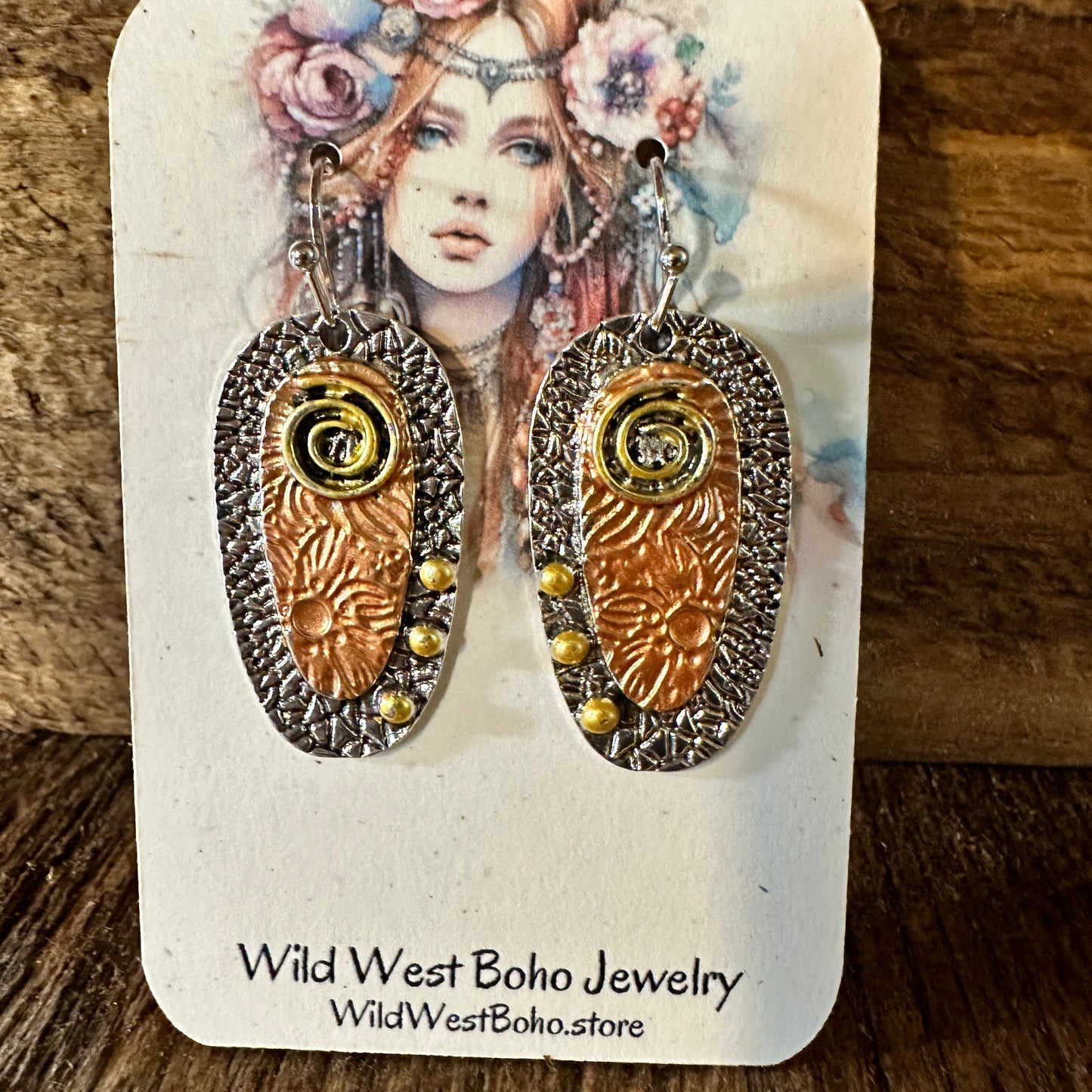 Handcrafted Bohemian Hippie Copper Dangle Earring, Retro Ethnic Style , Gift Box - Silver Elegant