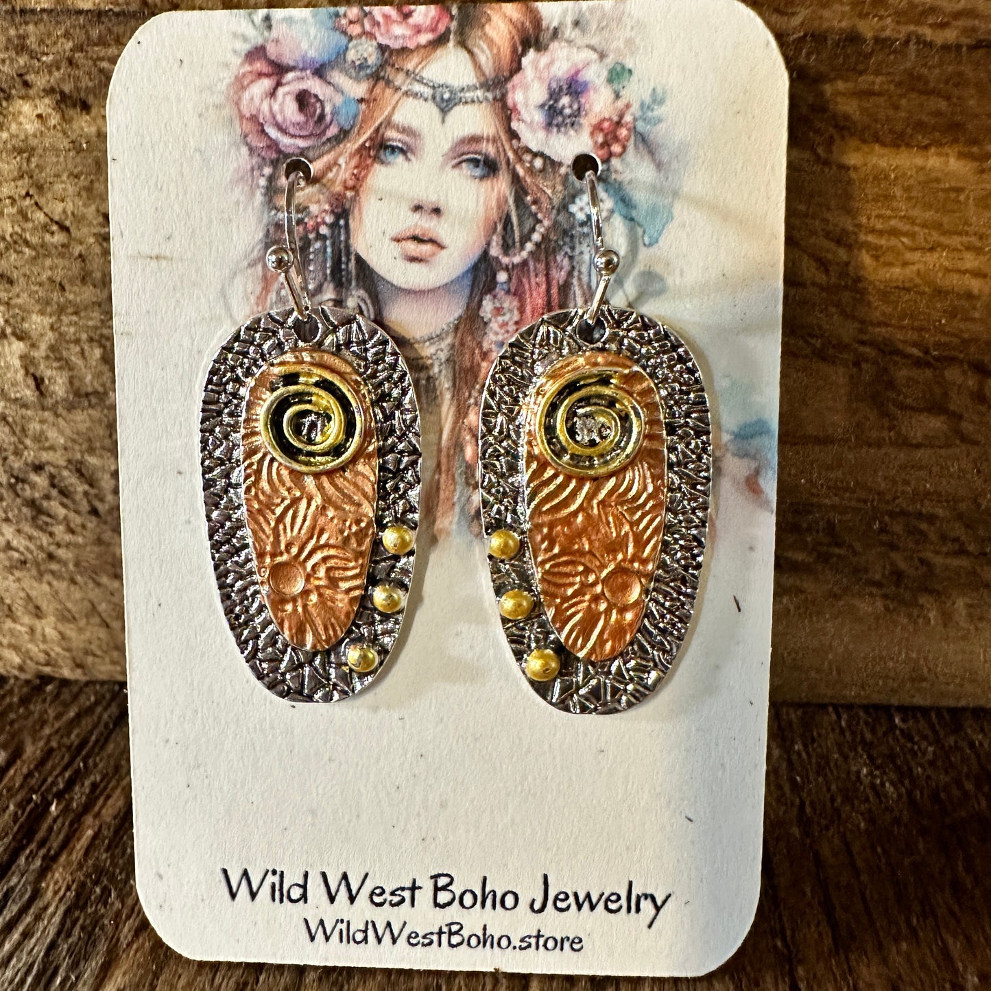 Handcrafted Bohemian Hippie Copper Dangle Earring, Retro Ethnic Style , Gift Box - Silver Elegant