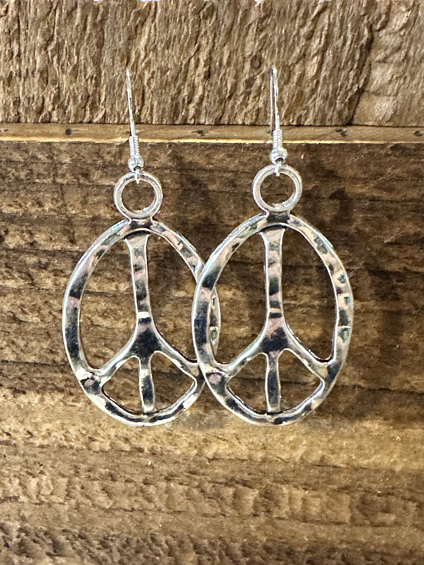 Boho Vintage Hippie Peace Sign Dangle Wire Earrings, Silver Plated, Gift Box - Silver Elegant