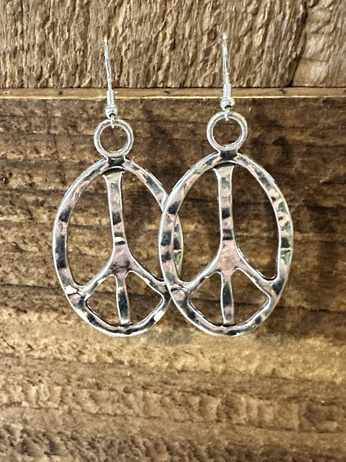Boho Vintage Hippie Peace Sign Dangle Wire Earrings, Silver Plated, Gift Box - Silver Elegant