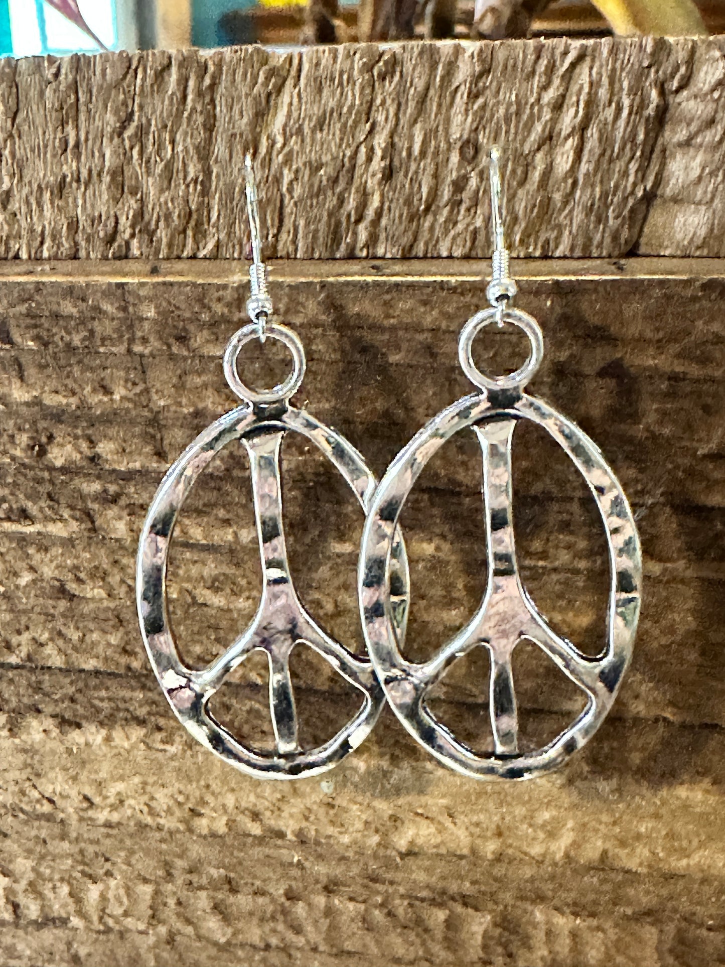Boho Vintage Hippie Peace Sign Dangle Wire Earrings, Silver Plated, Gift Box - Silver Elegant