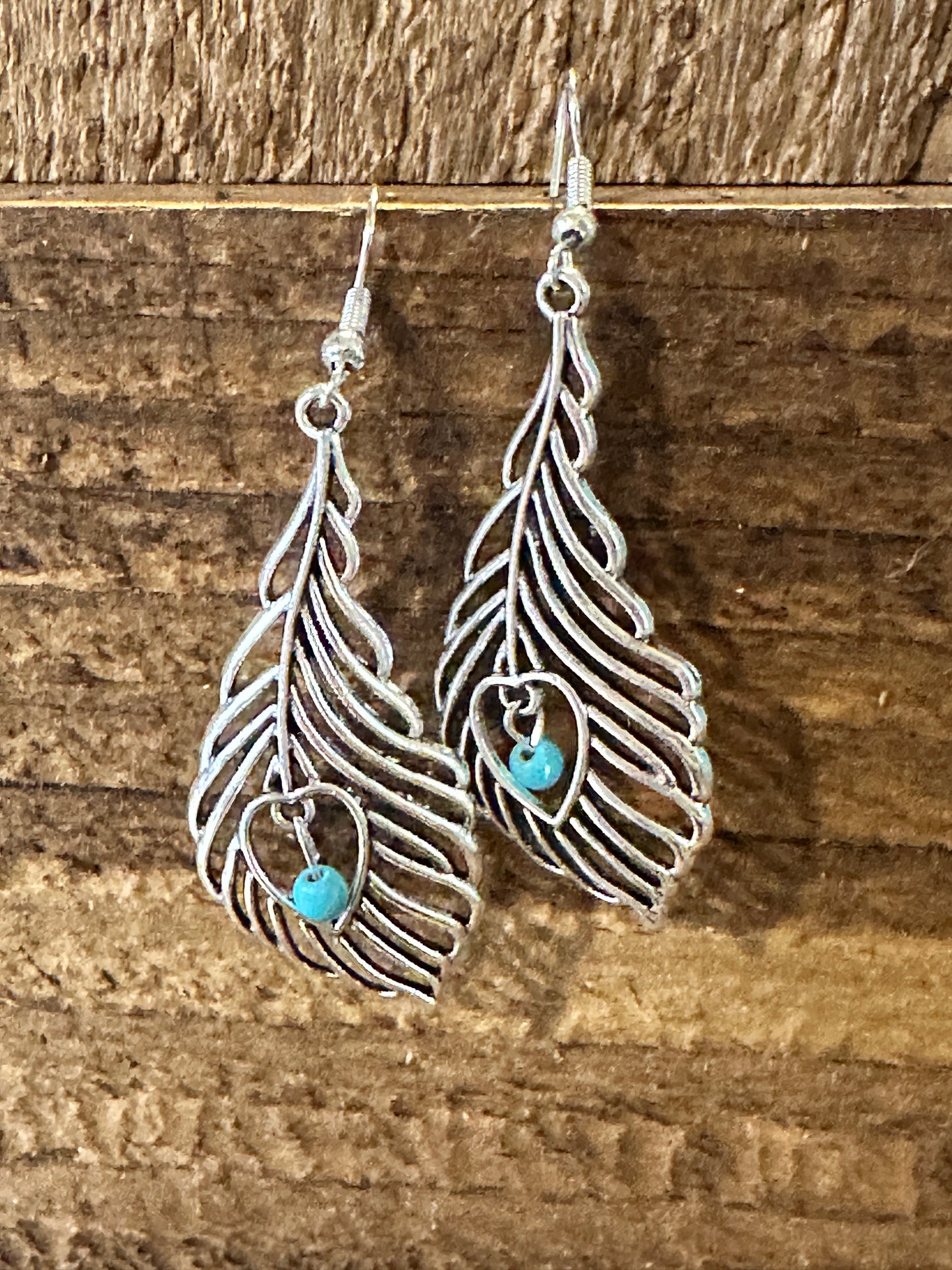 Boho Vintage Chic Southwestern Feather Dangle Wire Earrings, Silver Plated, Gift Box - Silver Elegant