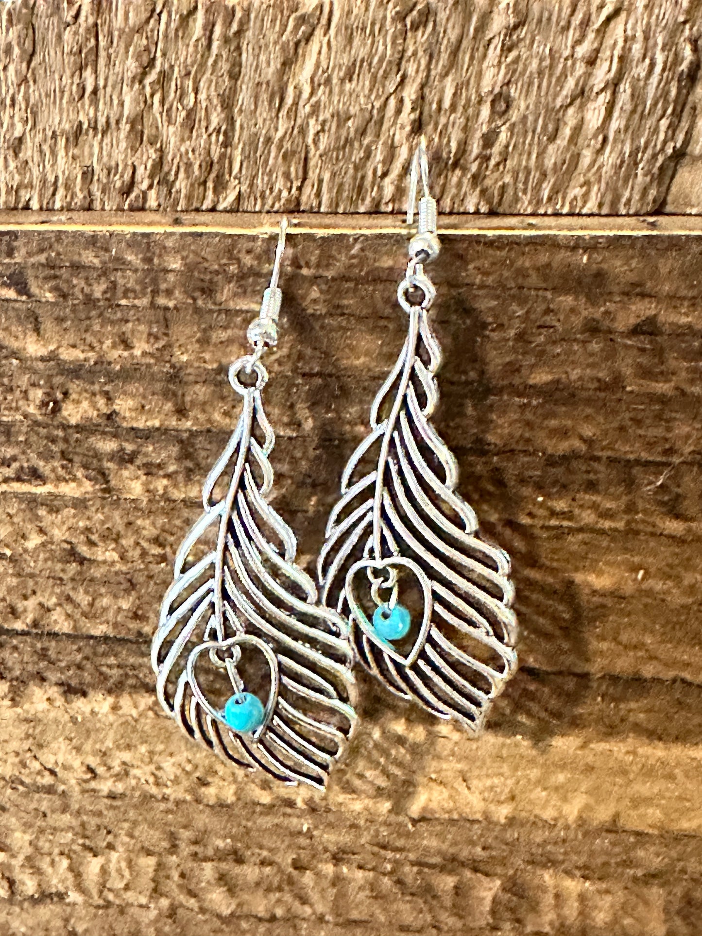 Boho Vintage Chic Southwestern Feather Dangle Wire Earrings, Silver Plated, Gift Box - Silver Elegant