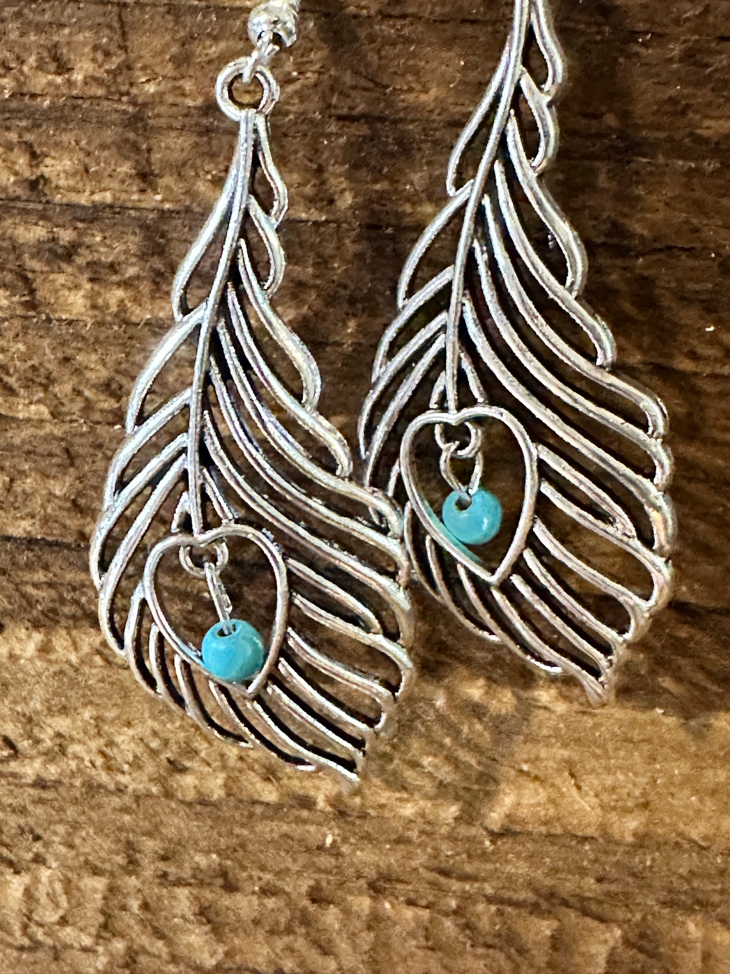 Boho Vintage Chic Southwestern Feather Dangle Wire Earrings, Silver Plated, Gift Box - Silver Elegant