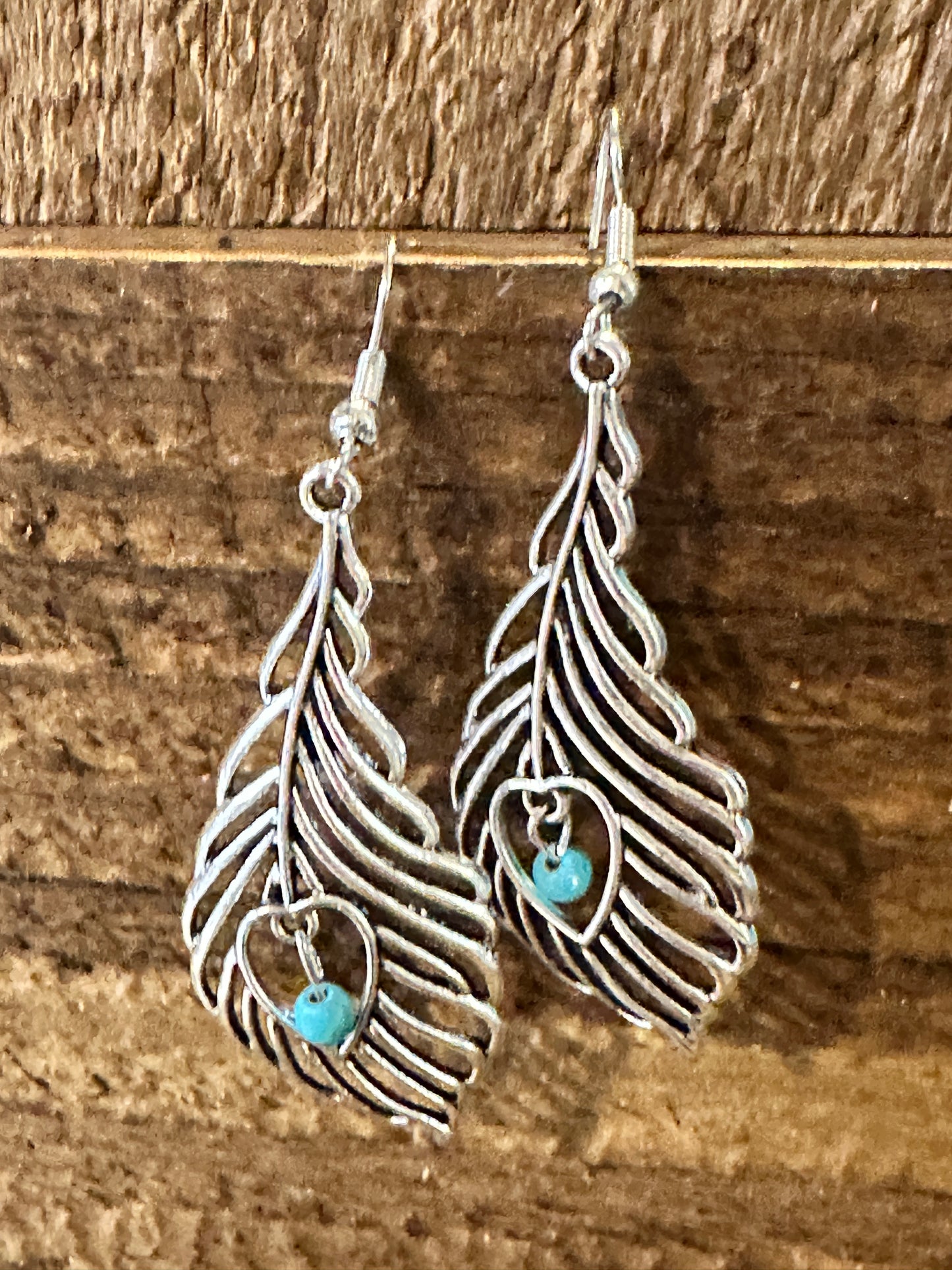 Boho Vintage Chic Southwestern Feather Dangle Wire Earrings, Silver Plated, Gift Box - Silver Elegant