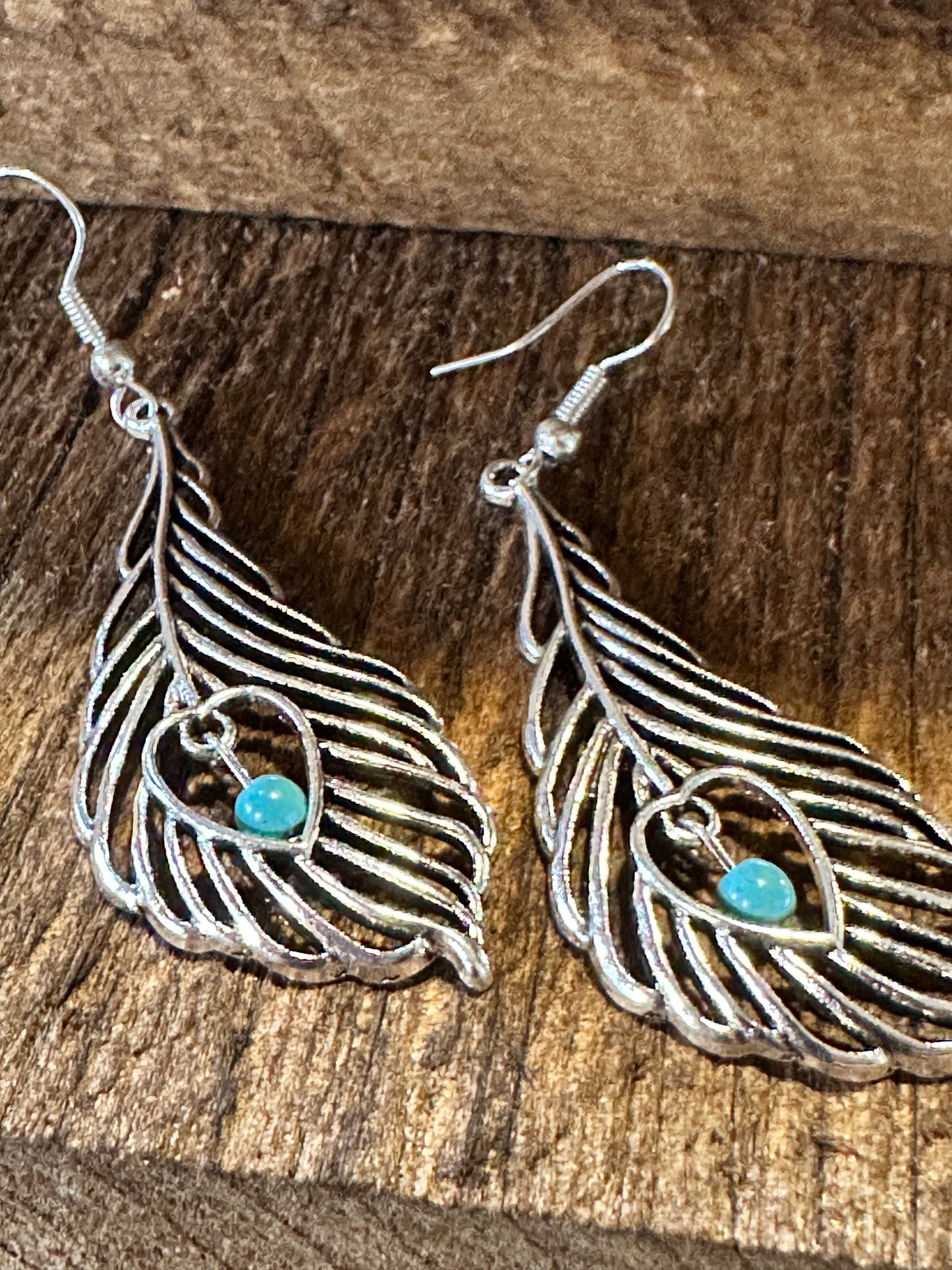 Boho Vintage Chic Southwestern Feather Dangle Wire Earrings, Silver Plated, Gift Box - Silver Elegant