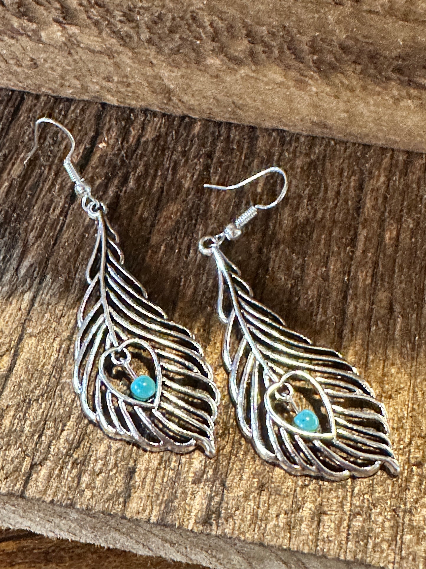 Boho Vintage Chic Southwestern Feather Dangle Wire Earrings, Silver Plated, Gift Box - Silver Elegant