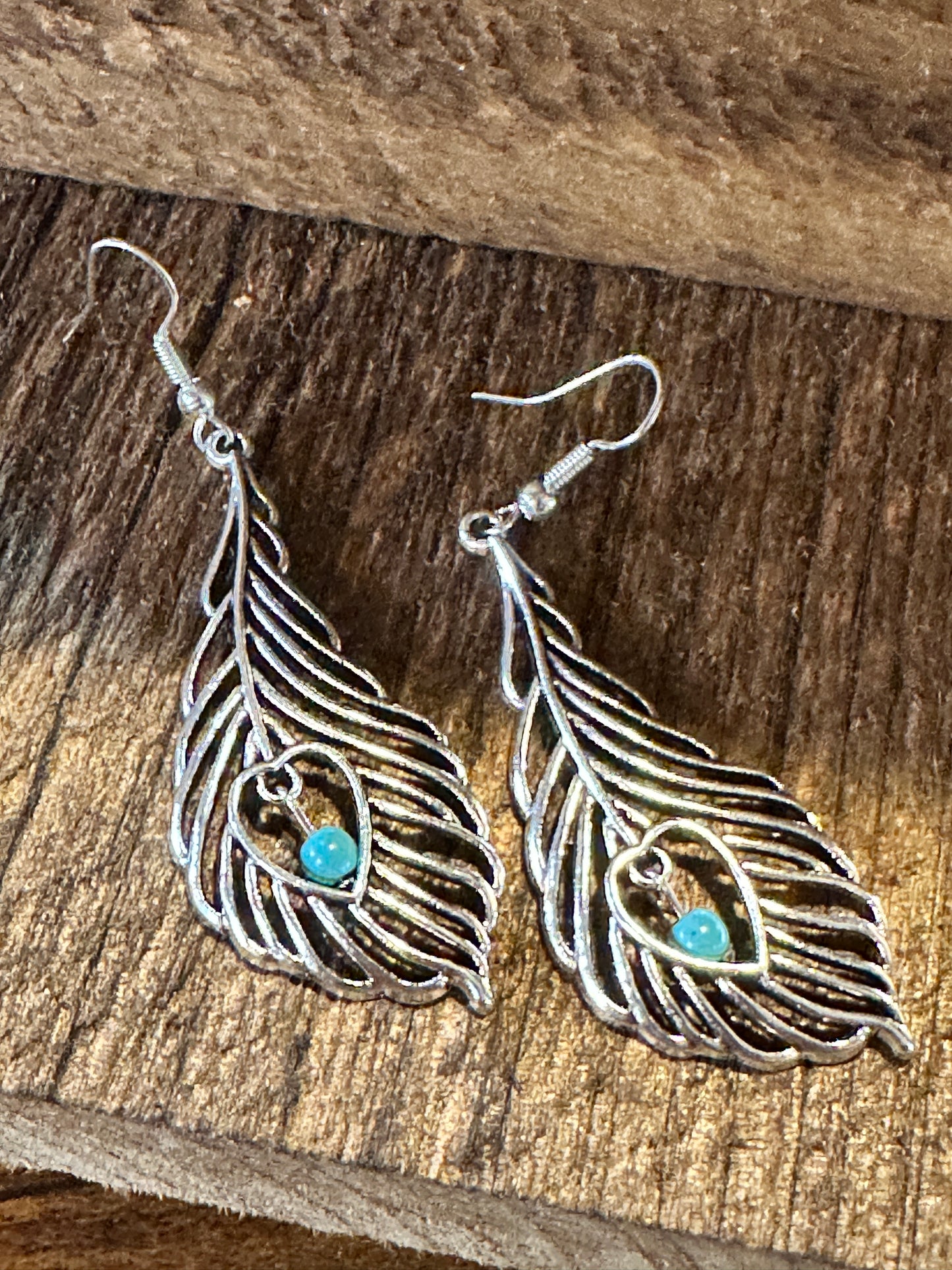 Boho Vintage Chic Southwestern Feather Dangle Wire Earrings, Silver Plated, Gift Box - Silver Elegant