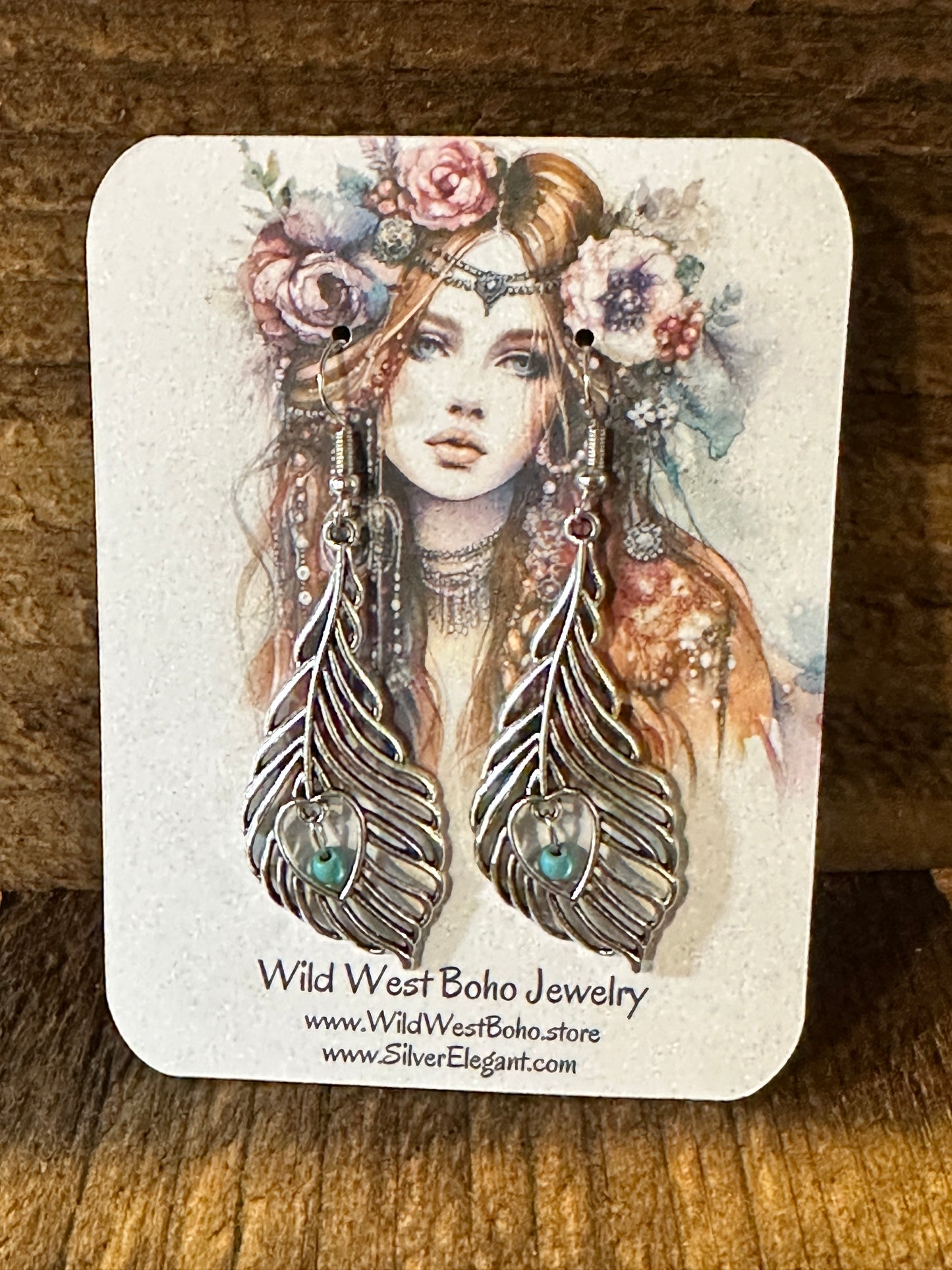 Boho Vintage Chic Southwestern Feather Dangle Wire Earrings, Silver Plated, Gift Box - Silver Elegant