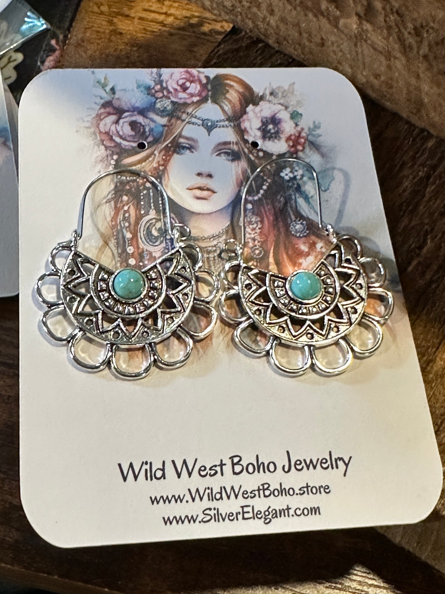 Boho Vintage Chic Southwestern Lace Dangle Wire Earrings, Silver Plated, Gift Box - Silver Elegant