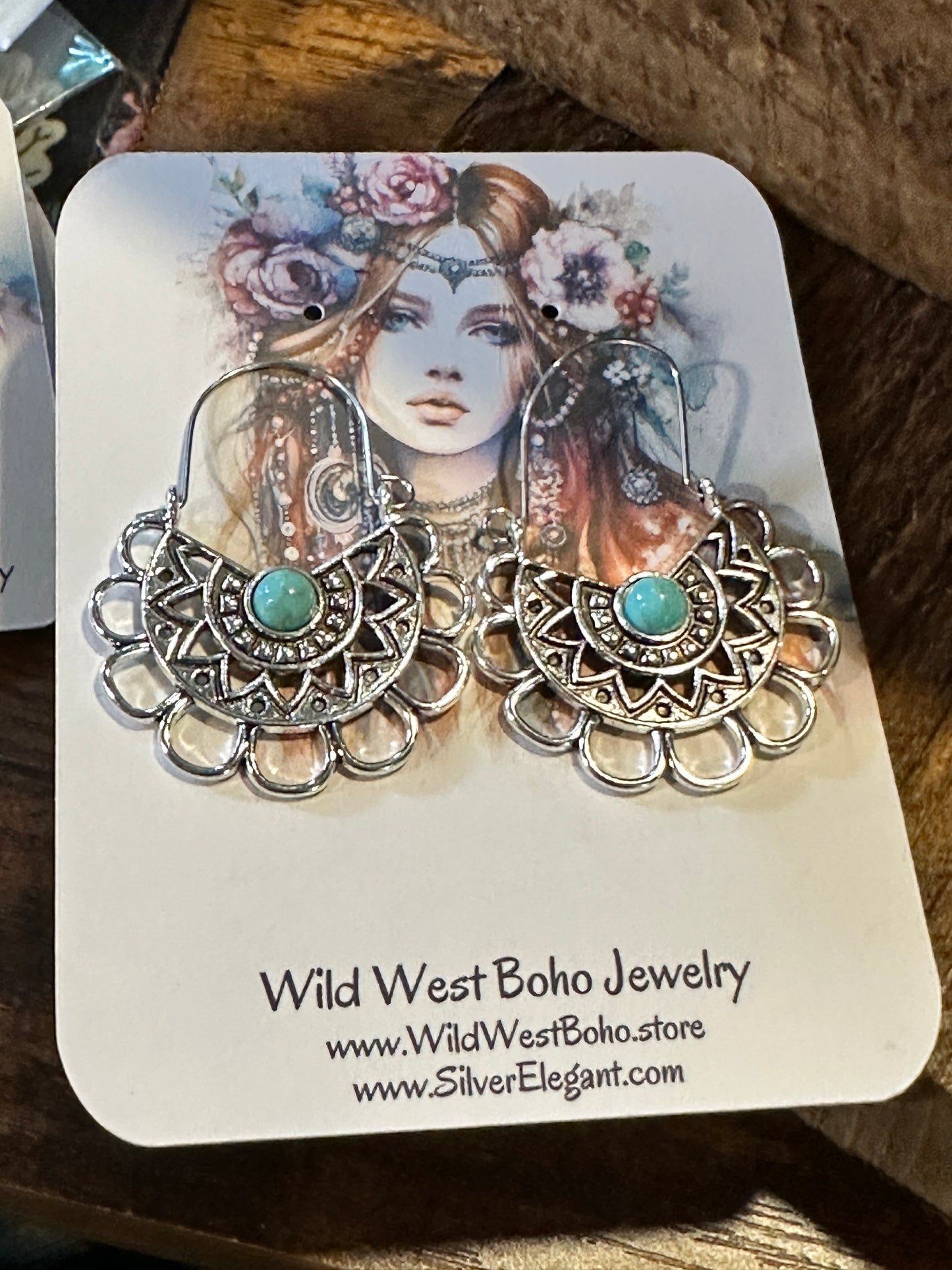 Boho Vintage Chic Southwestern Lace Dangle Wire Earrings, Silver Plated, Gift Box - Silver Elegant