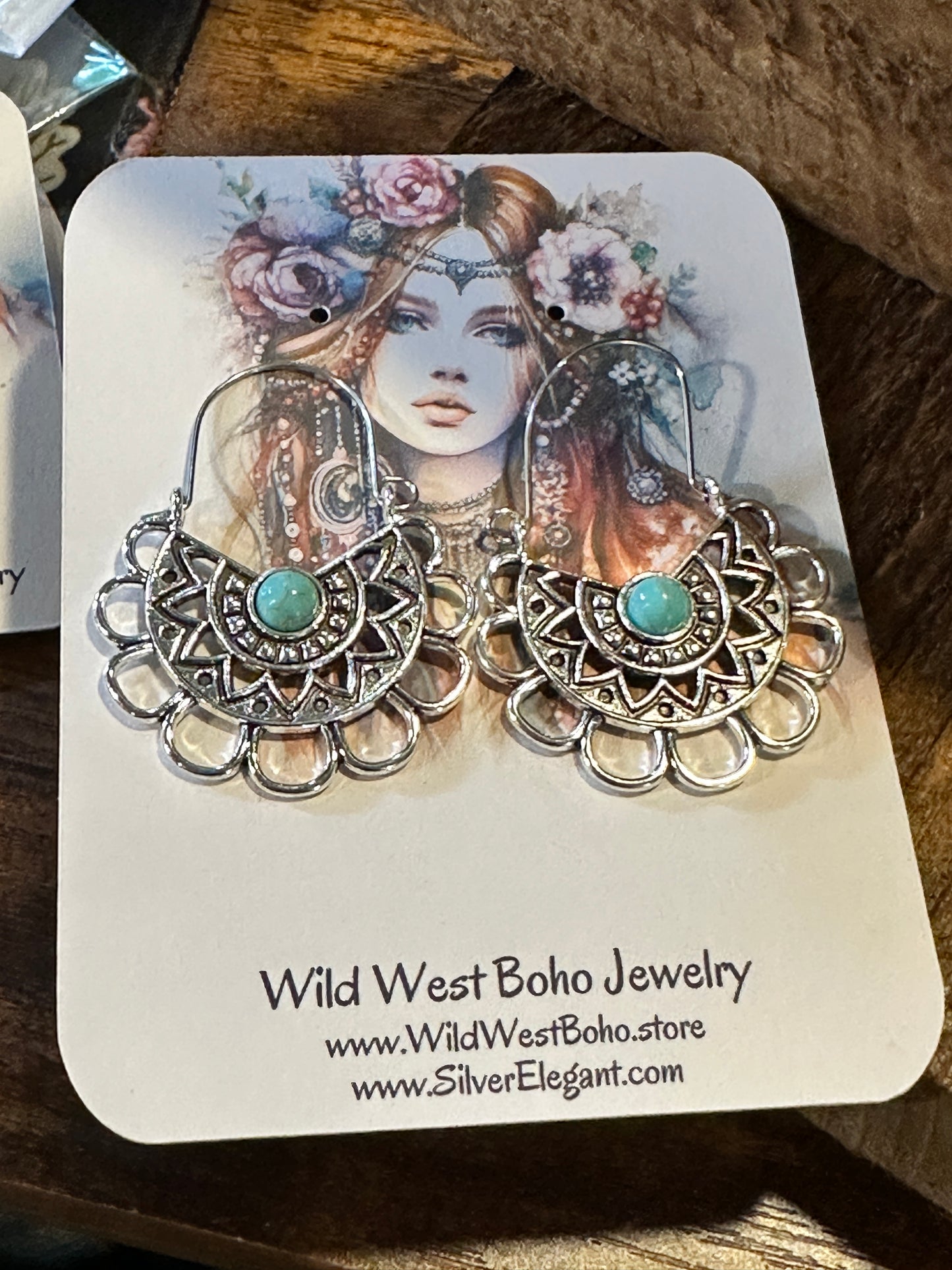 Boho Vintage Chic Southwestern Lace Dangle Wire Earrings, Silver Plated, Gift Box - Silver Elegant