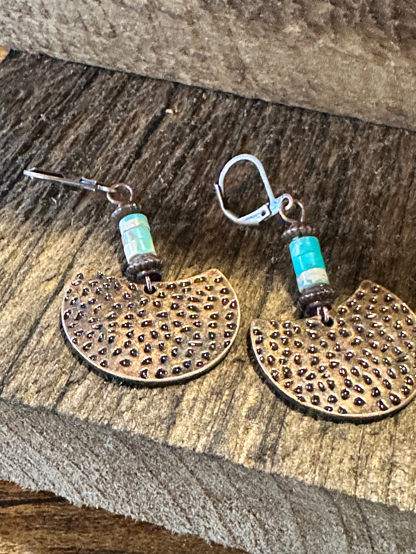 Boho Vintage Chic Southwestern Copper Dangle Wire Earrings, Turquoise Stone, Gift Box - Silver Elegant