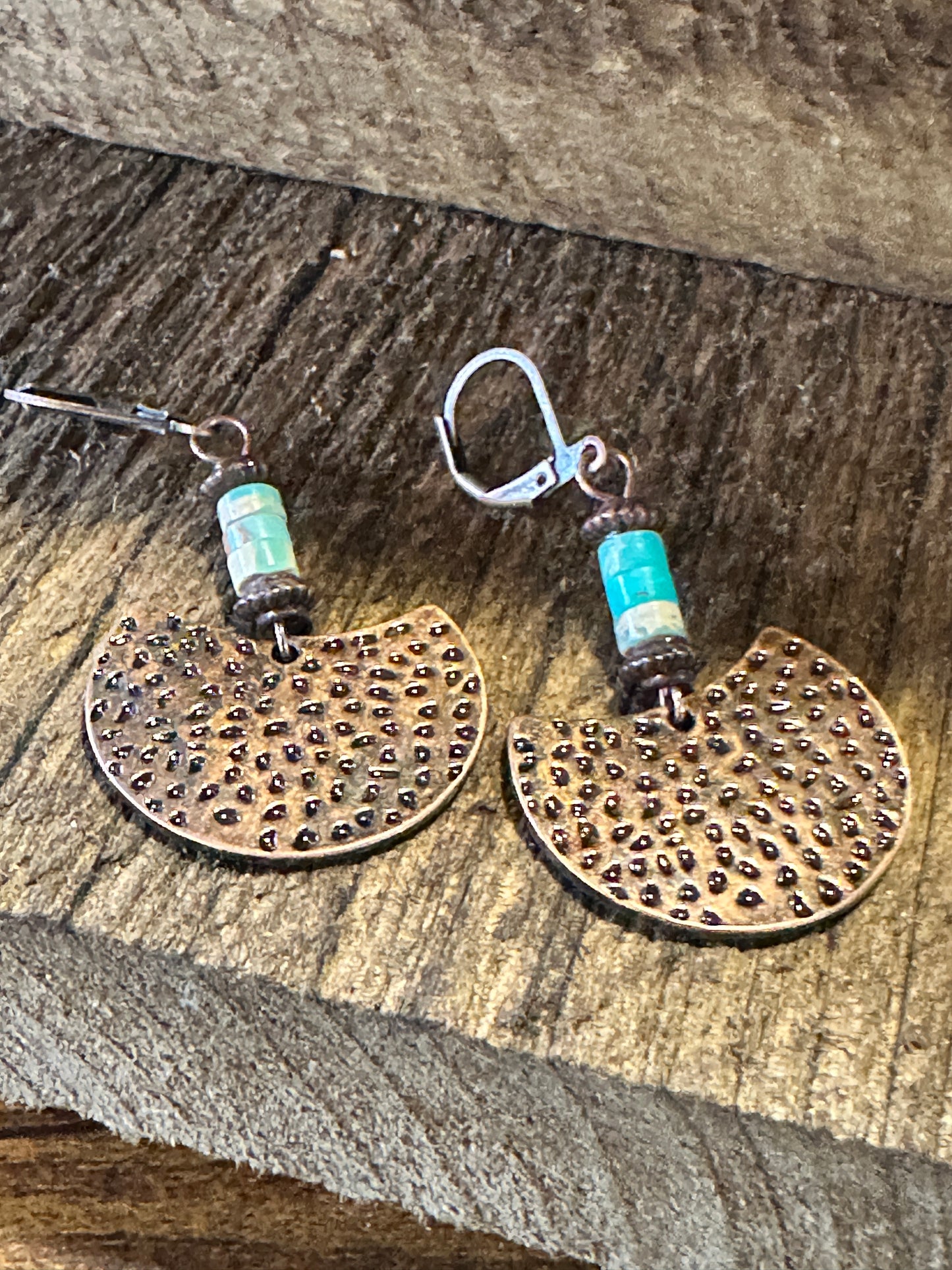 Boho Vintage Chic Southwestern Copper Dangle Wire Earrings, Turquoise Stone, Gift Box - Silver Elegant