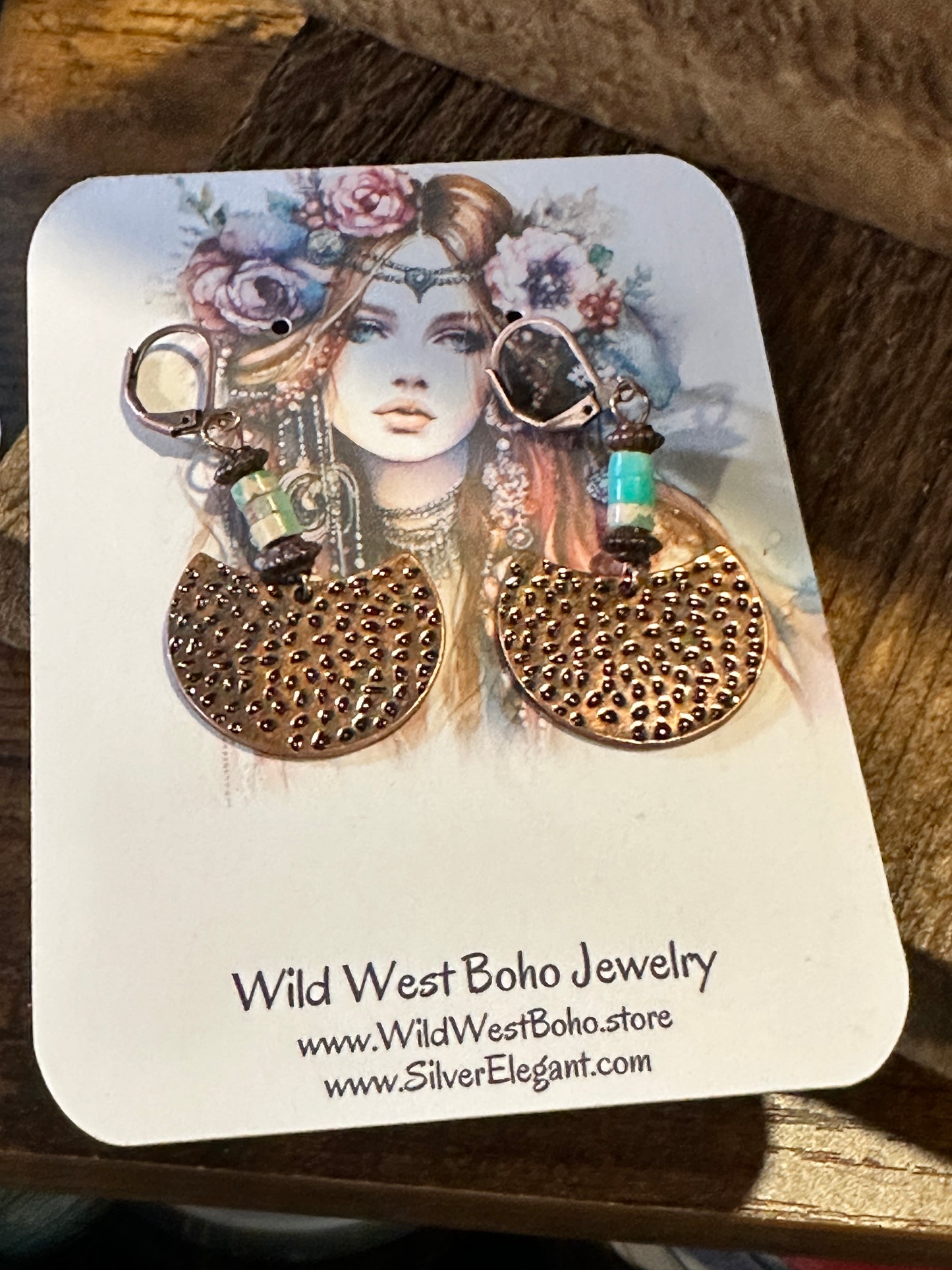 Boho Vintage Chic Southwestern Copper Dangle Wire Earrings, Turquoise Stone, Gift Box - Silver Elegant