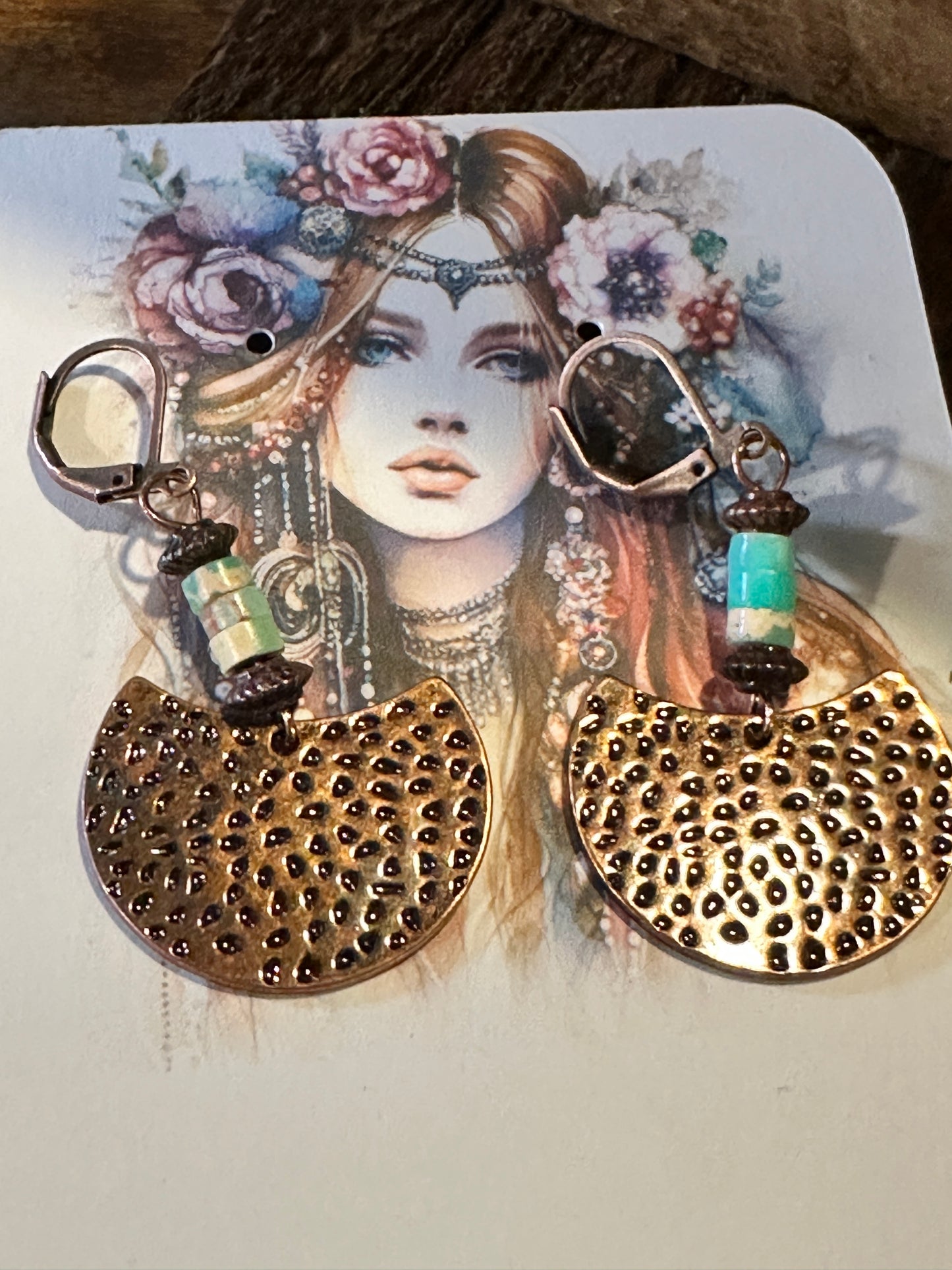 Boho Vintage Chic Southwestern Copper Dangle Wire Earrings, Turquoise Stone, Gift Box - Silver Elegant