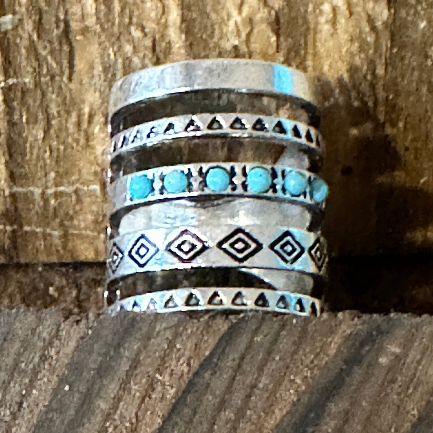 Handmade Artesian Hippie Native American Wide Cuff Ring, Turquoise Stones, Gift Box - Silver Elegant