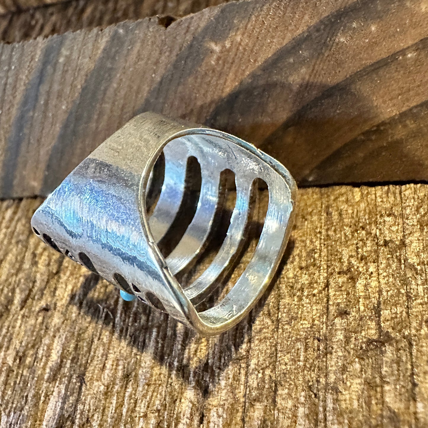 Handmade Artesian Hippie Native American Wide Cuff Ring, Turquoise Stones, Gift Box - Silver Elegant