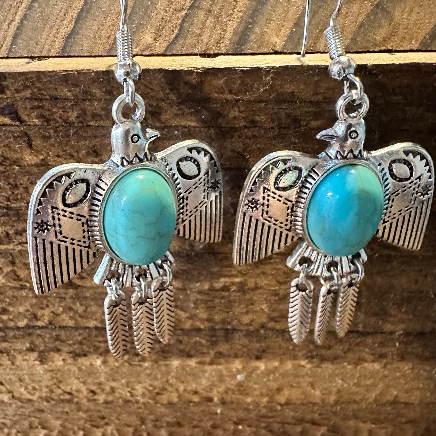 Navajo Thunderbird Turquoise Drop Earrings with Silver Plating – Elegant Gift Box Included - Silver Elegant