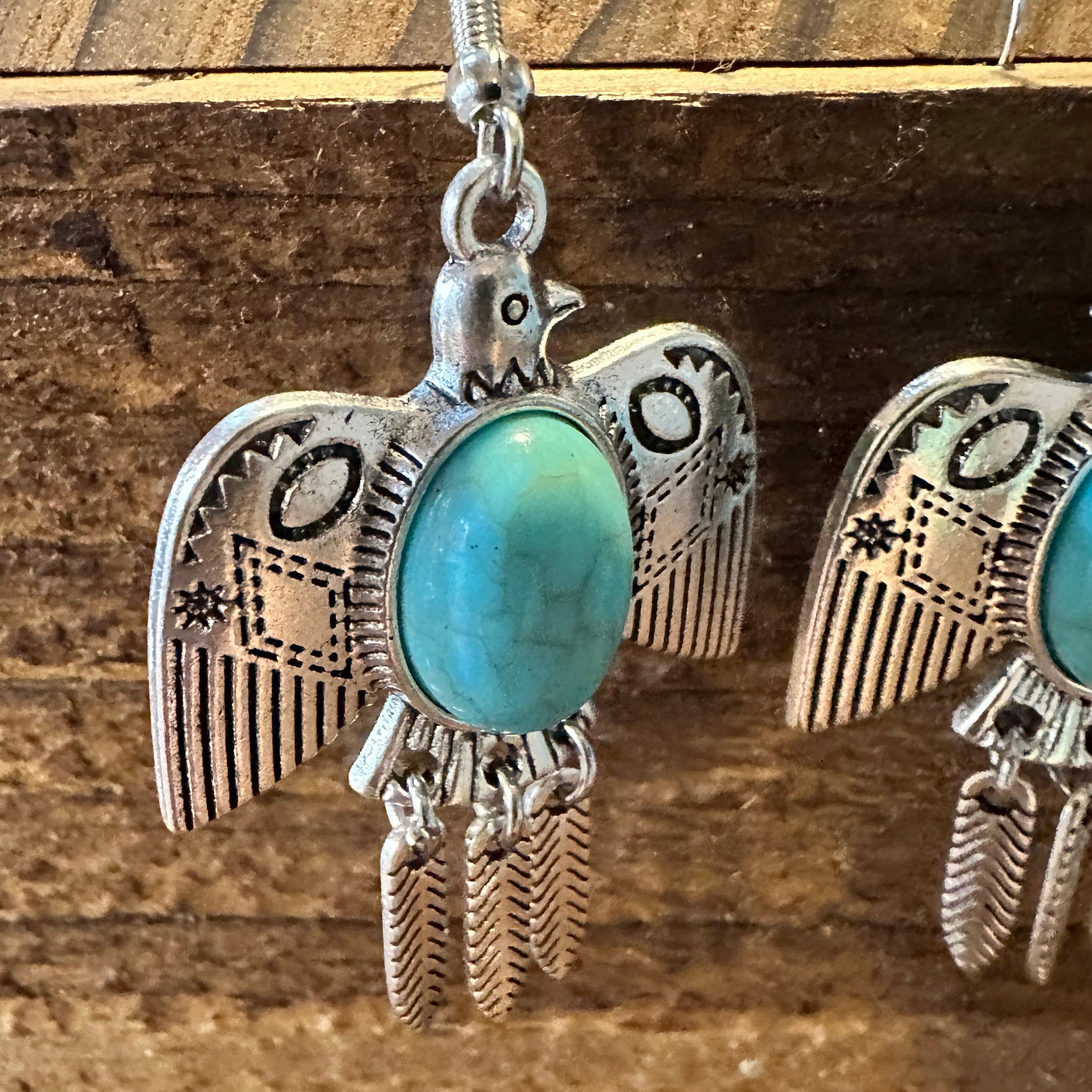 Navajo Thunderbird Turquoise Drop Earrings with Silver Plating – Elegant Gift Box Included - Silver Elegant