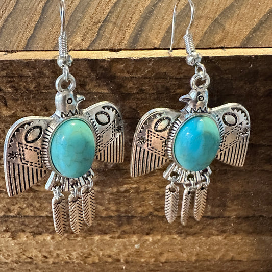 Navajo Thunderbird Turquoise Drop Earrings with Silver Plating – Elegant Gift Box Included - Silver Elegant