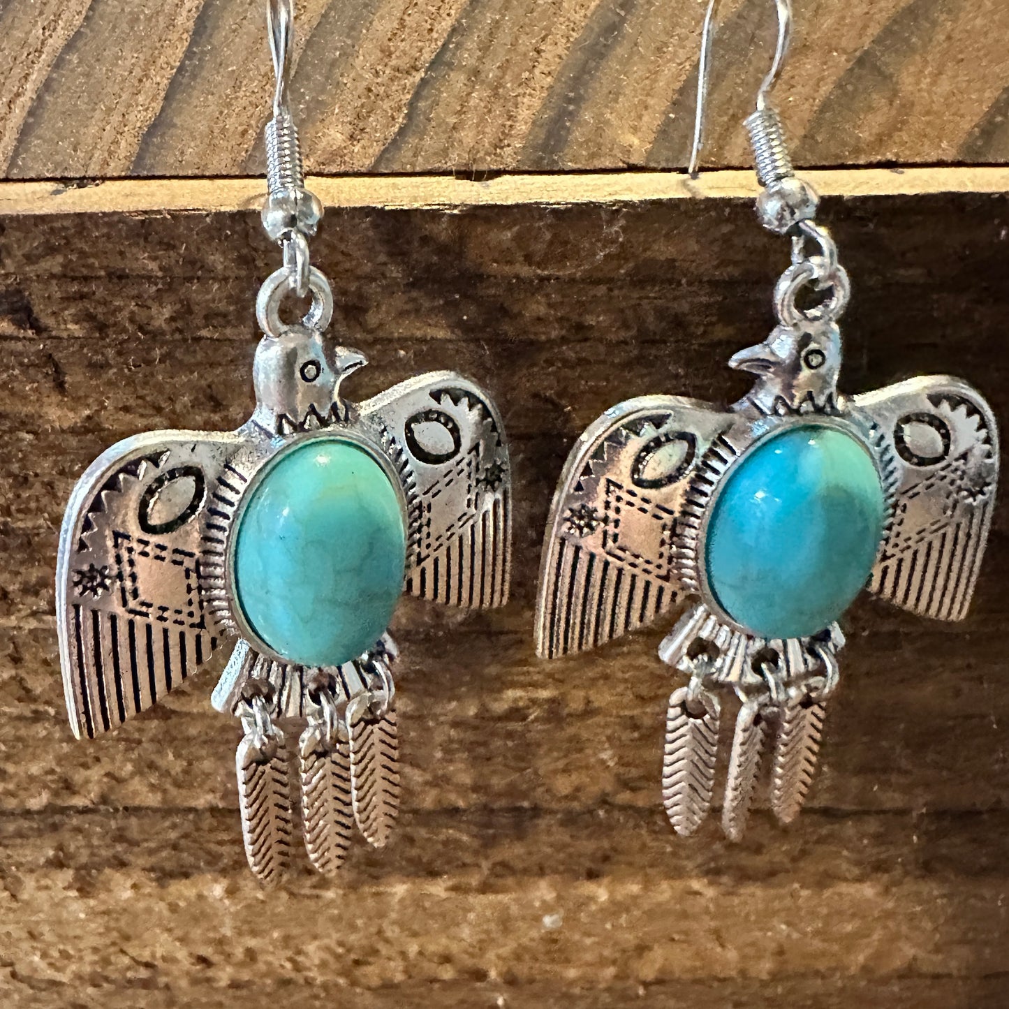 Navajo Thunderbird Turquoise Drop Earrings with Silver Plating – Elegant Gift Box Included - Silver Elegant