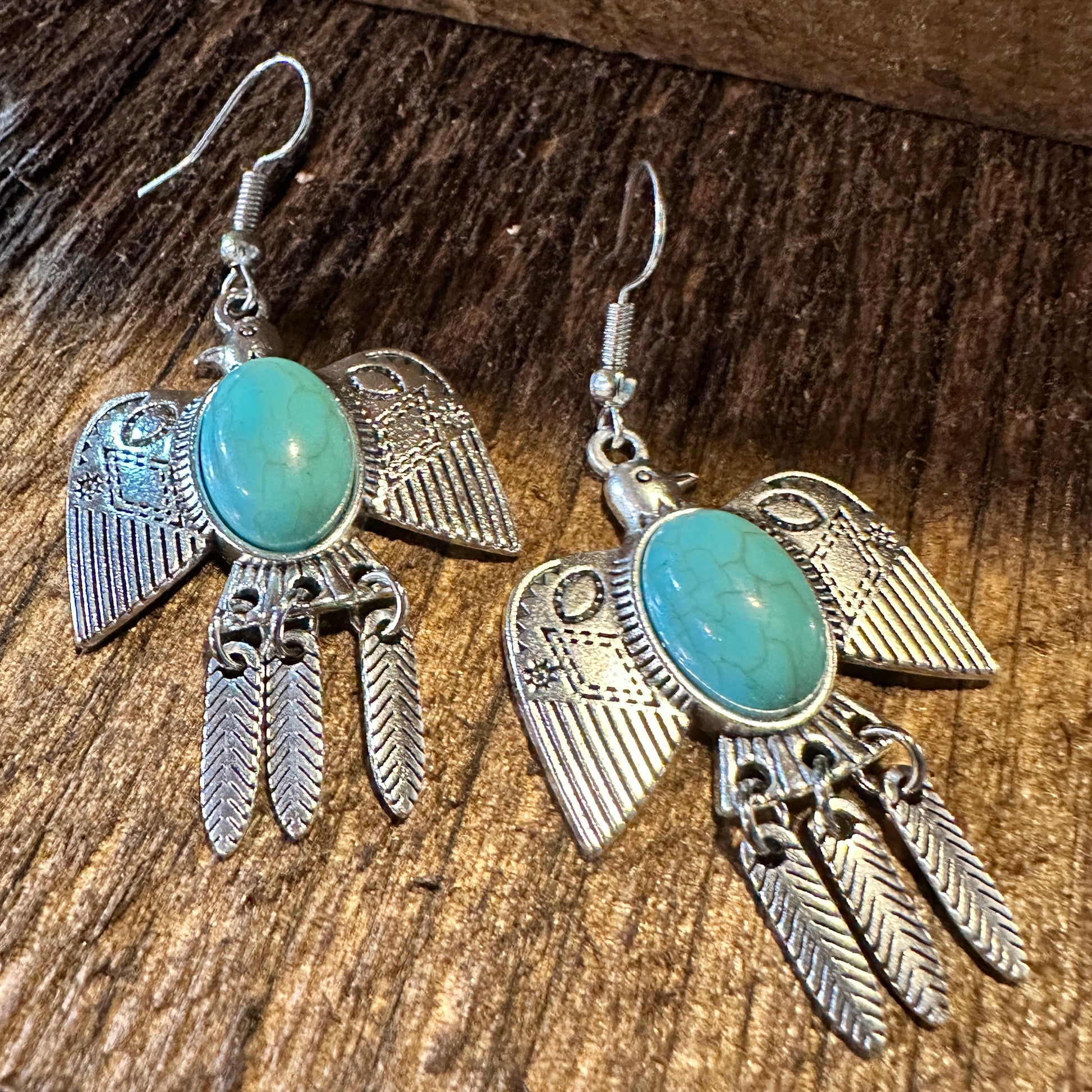 Navajo Thunderbird Turquoise Drop Earrings with Silver Plating – Elegant Gift Box Included - Silver Elegant