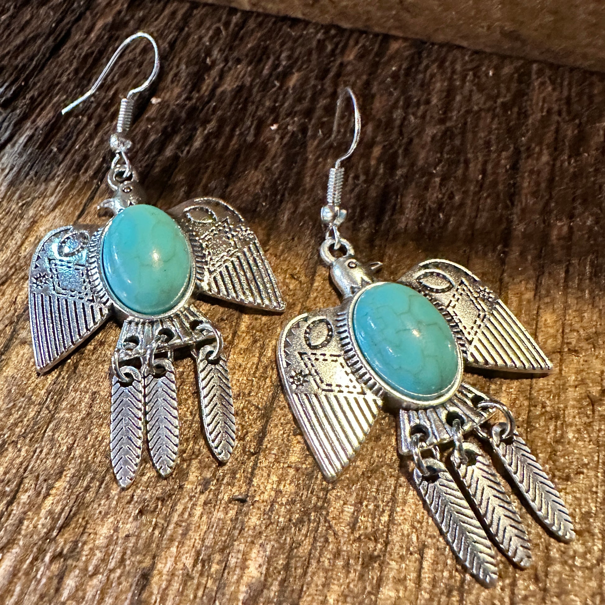 Navajo Thunderbird Turquoise Drop Earrings with Silver Plating – Elegant Gift Box Included - Silver Elegant